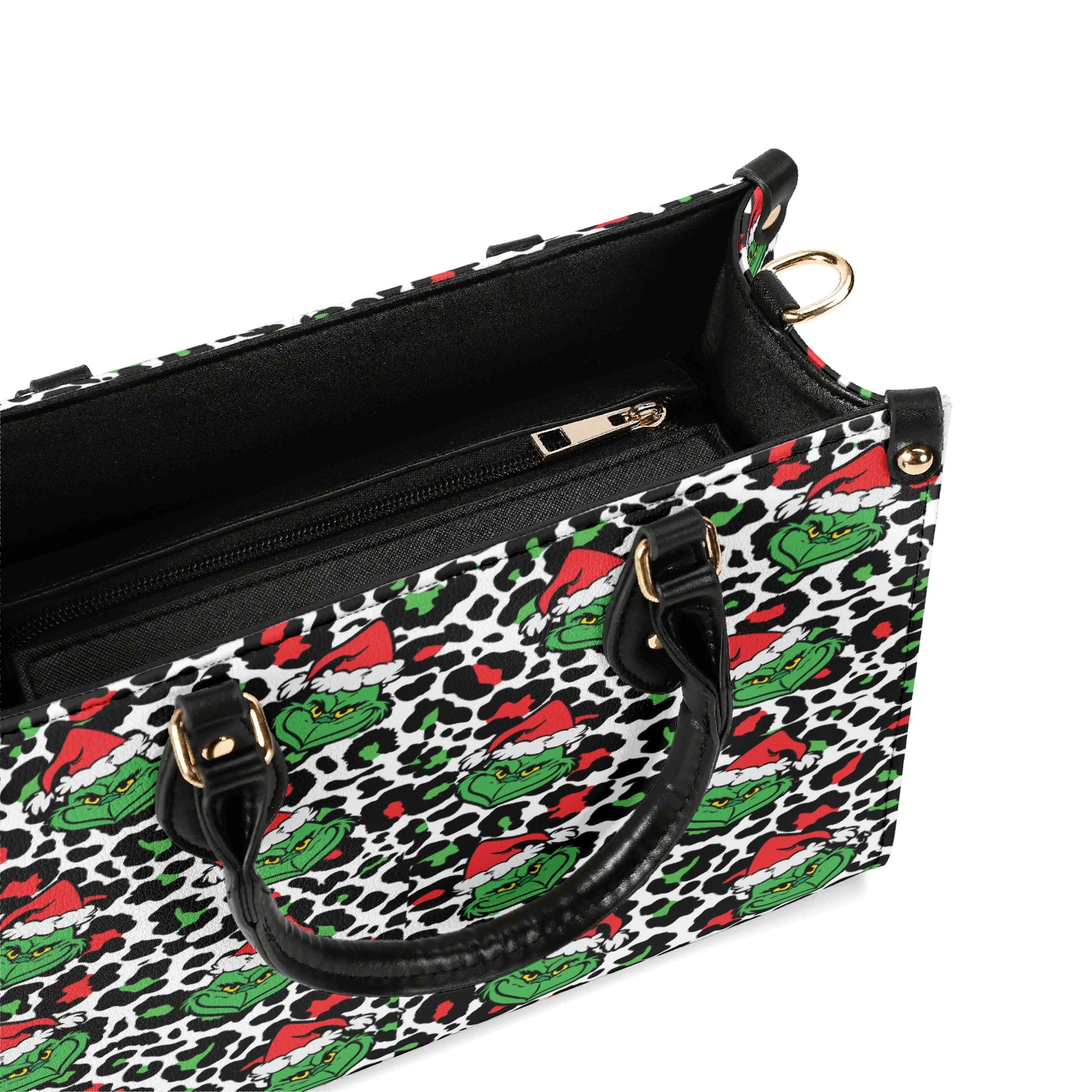 Leopard Grinch Santa Hand Bag, Animal Print Christmas Purse, Funny Holiday Leather Bag, Grinchmas Gift for Her
