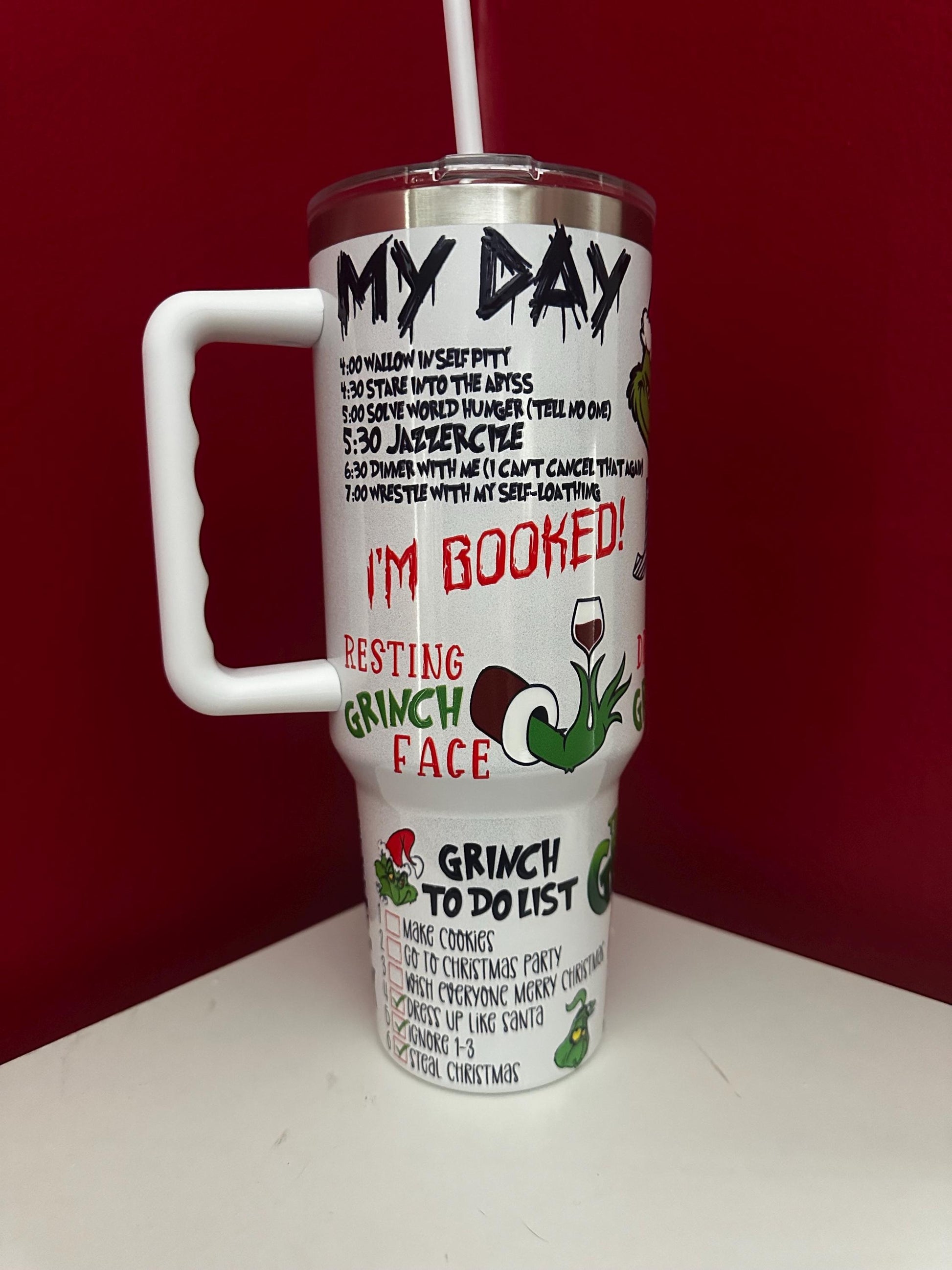 Red Grinch Tumbler Cup, Christmas Quote Pattern, Funny Holiday Mug with Straw, Cute Gift for Grinch Lovers