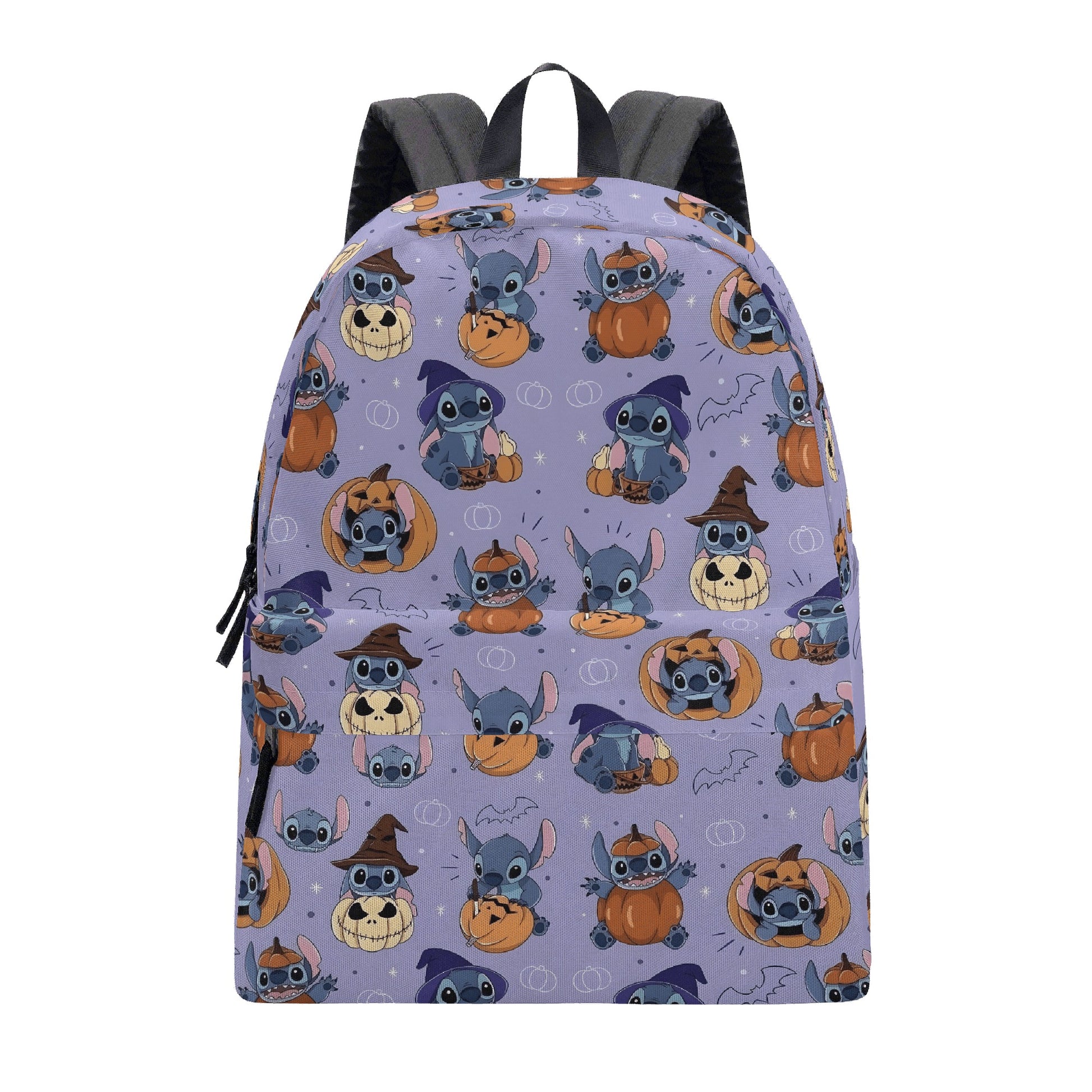 Stitch Halloween Backpack, Cute Pumpkin Witch Print School Bag, Spooky Cartoon Travel Backpack BPGR15