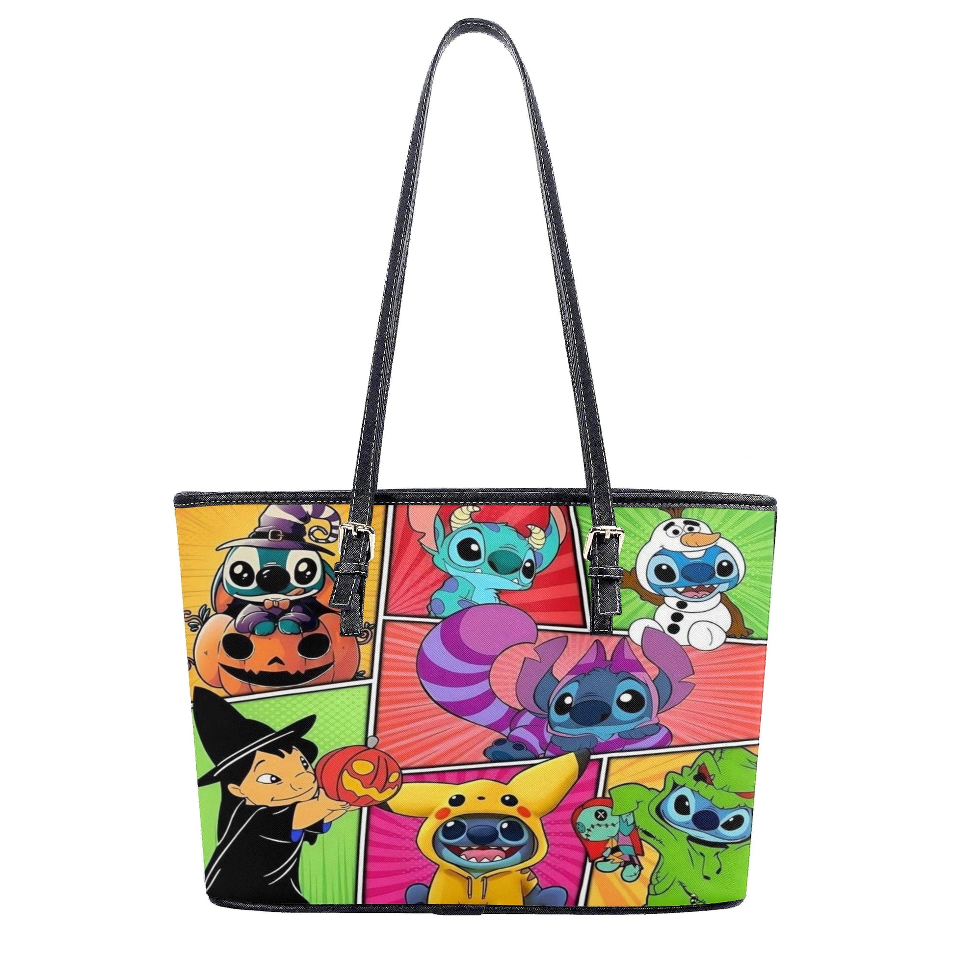 Stitch Halloween Leather Handbag, Colorful Cartoon Cosplay Tote Bag for Women