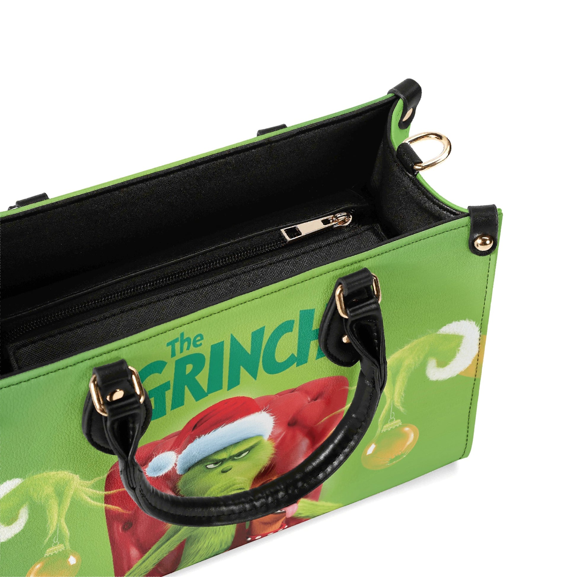 Classic Grinch Santa HandBag, Green Christmas Purse, Funny Holiday Leather Bag, Grinch and Max Design, Festive Gift