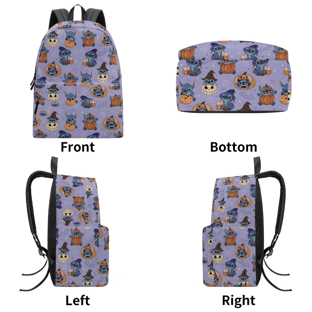Stitch Halloween Backpack, Cute Pumpkin Witch Print School Bag, Spooky Cartoon Travel Backpack BPGR15