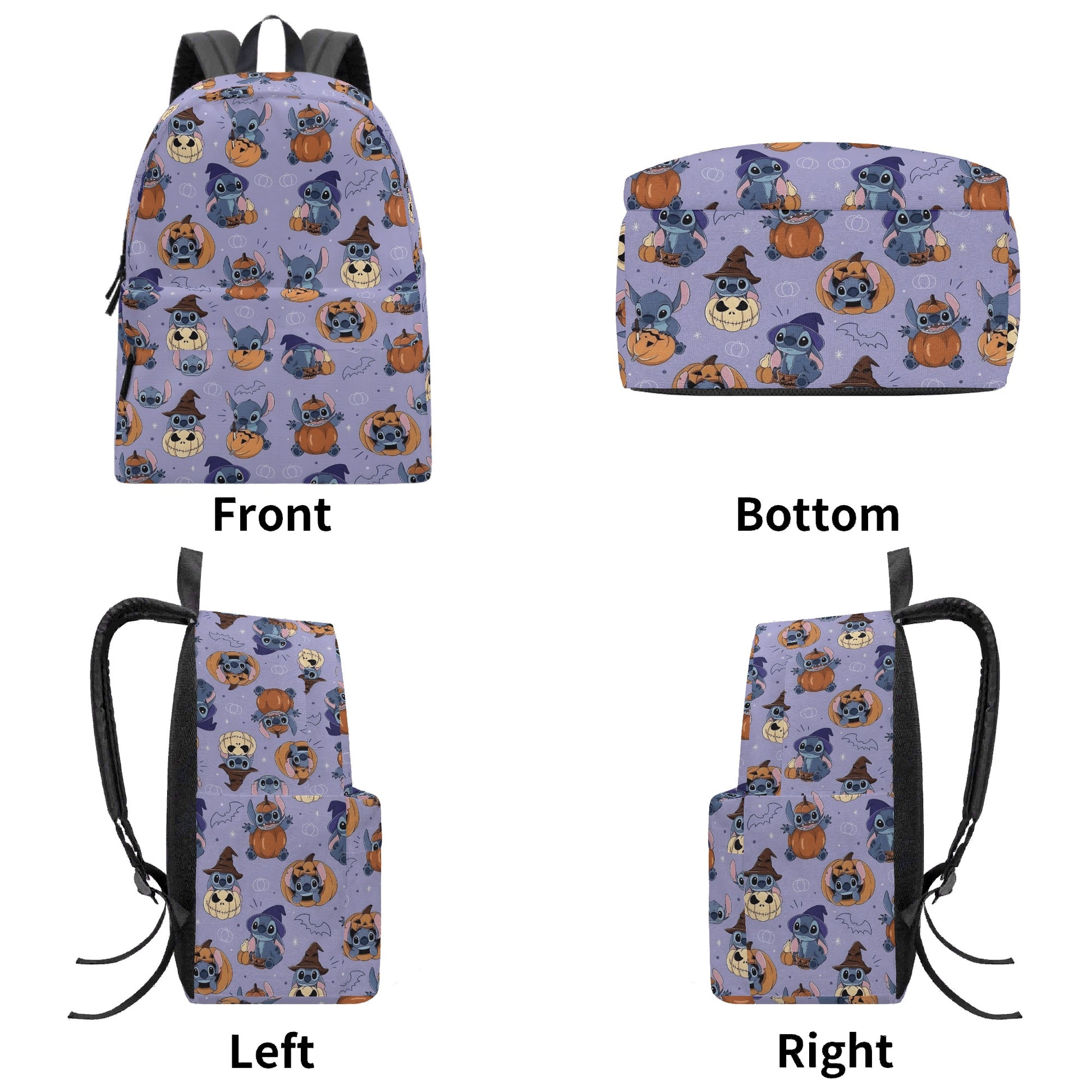 Stitch Halloween Backpack, Cute Pumpkin Witch Print School Bag, Spooky Cartoon Travel Backpack BPGR15