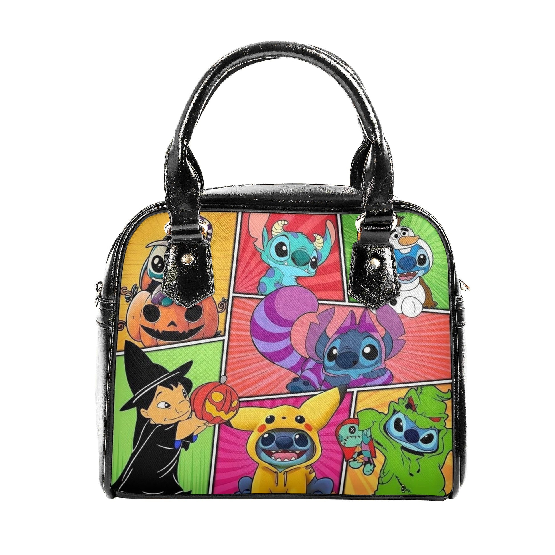 Stitch Halloween Leather Handbag, Colorful Cartoon Cosplay Tote Bag for Women