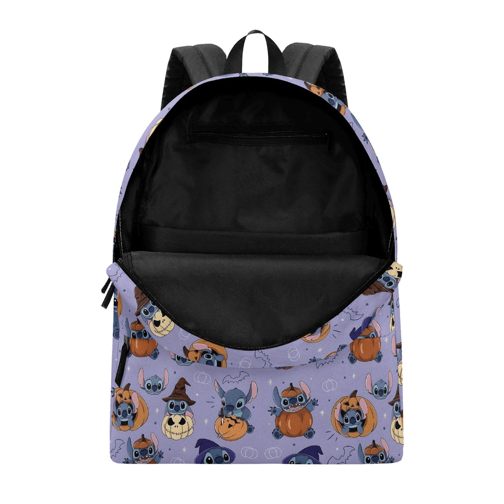Stitch Halloween Backpack, Cute Pumpkin Witch Print School Bag, Spooky Cartoon Travel Backpack BPGR15