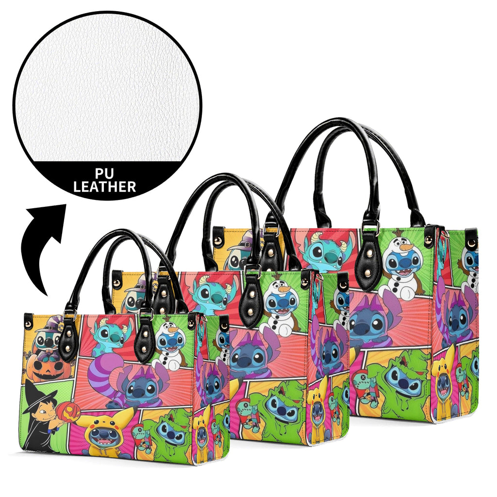 Stitch Halloween Leather Handbag, Colorful Cartoon Cosplay Tote Bag for Women