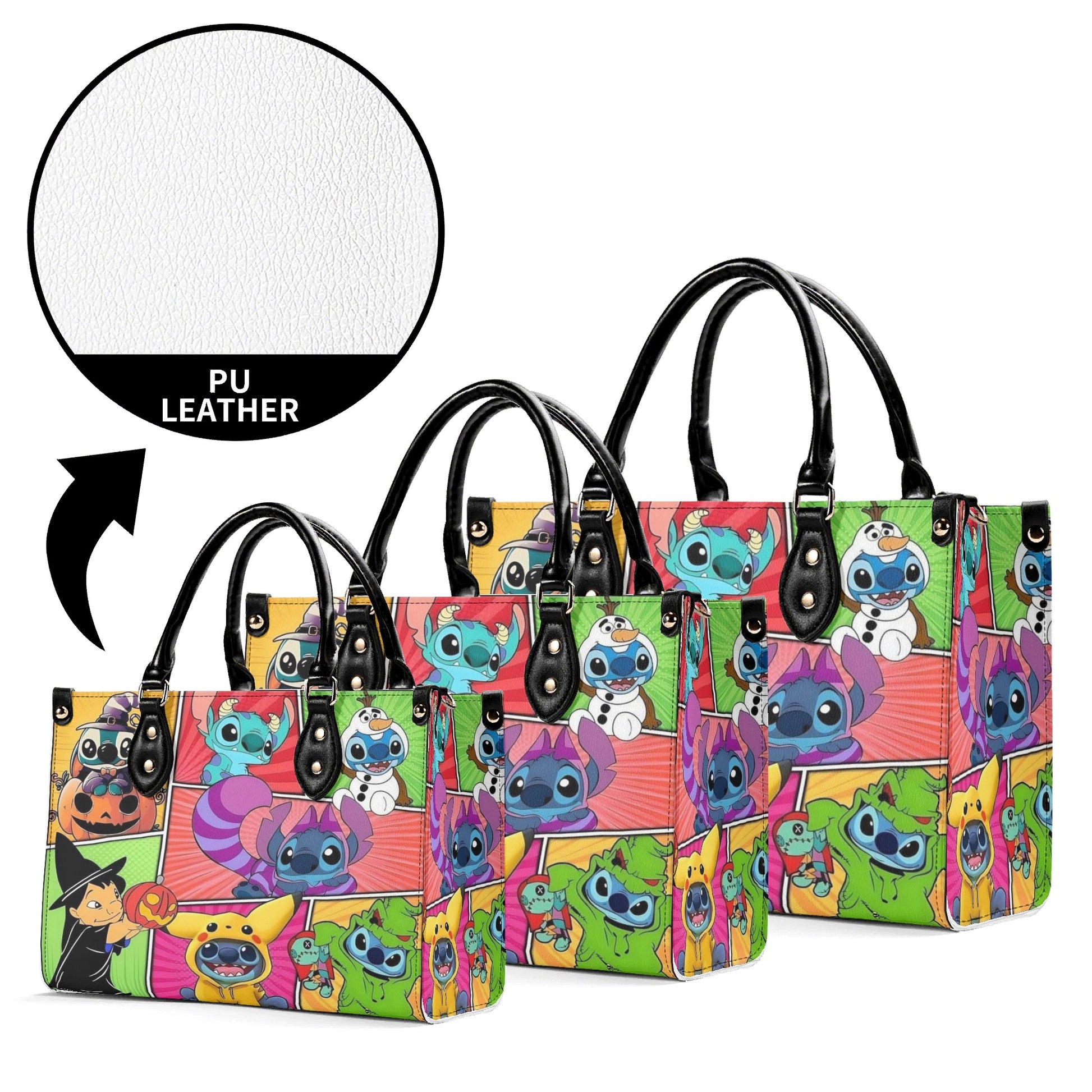 Stitch Halloween Leather Handbag, Colorful Cartoon Cosplay Tote Bag for Women