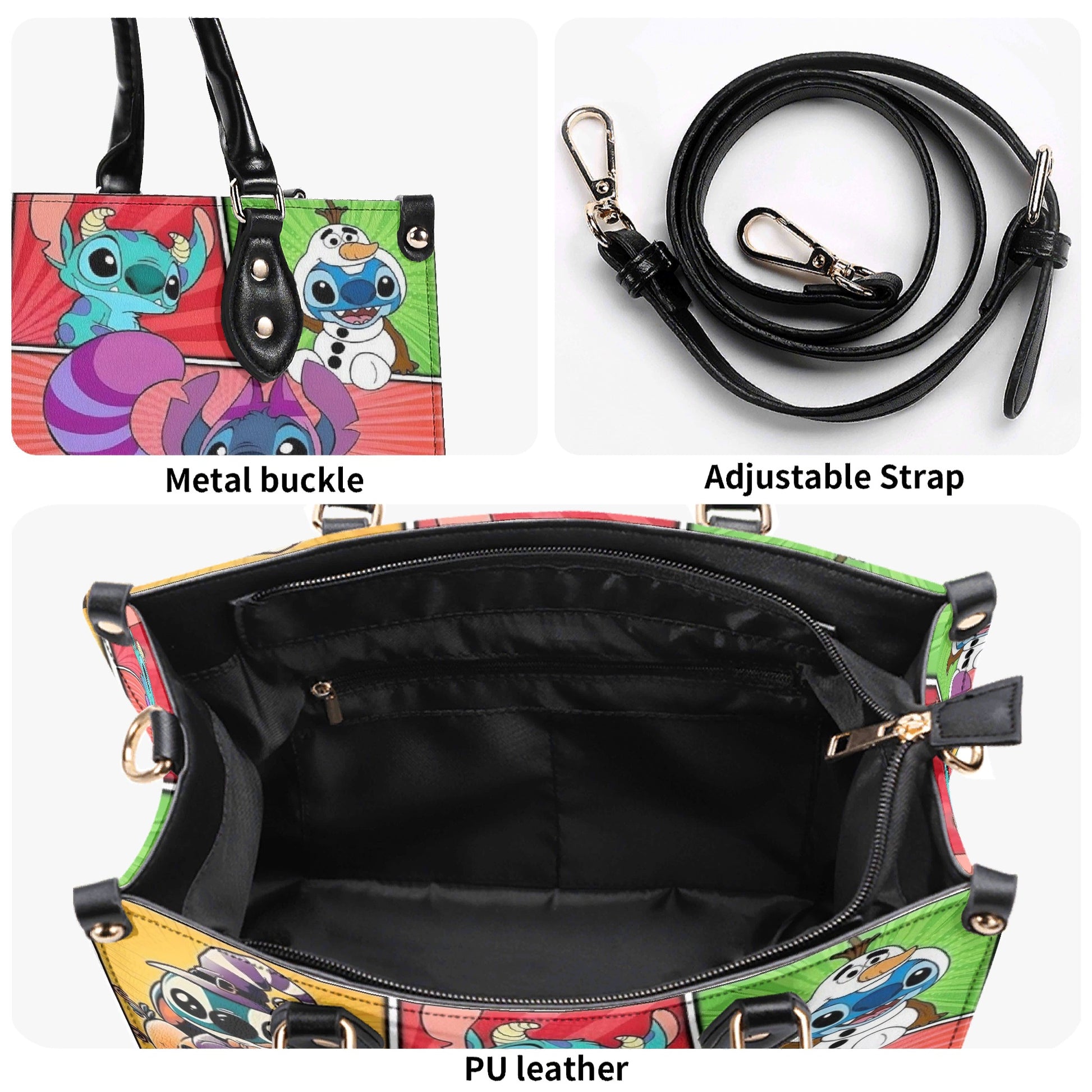 Stitch Halloween Leather Handbag, Colorful Cartoon Cosplay Tote Bag for Women