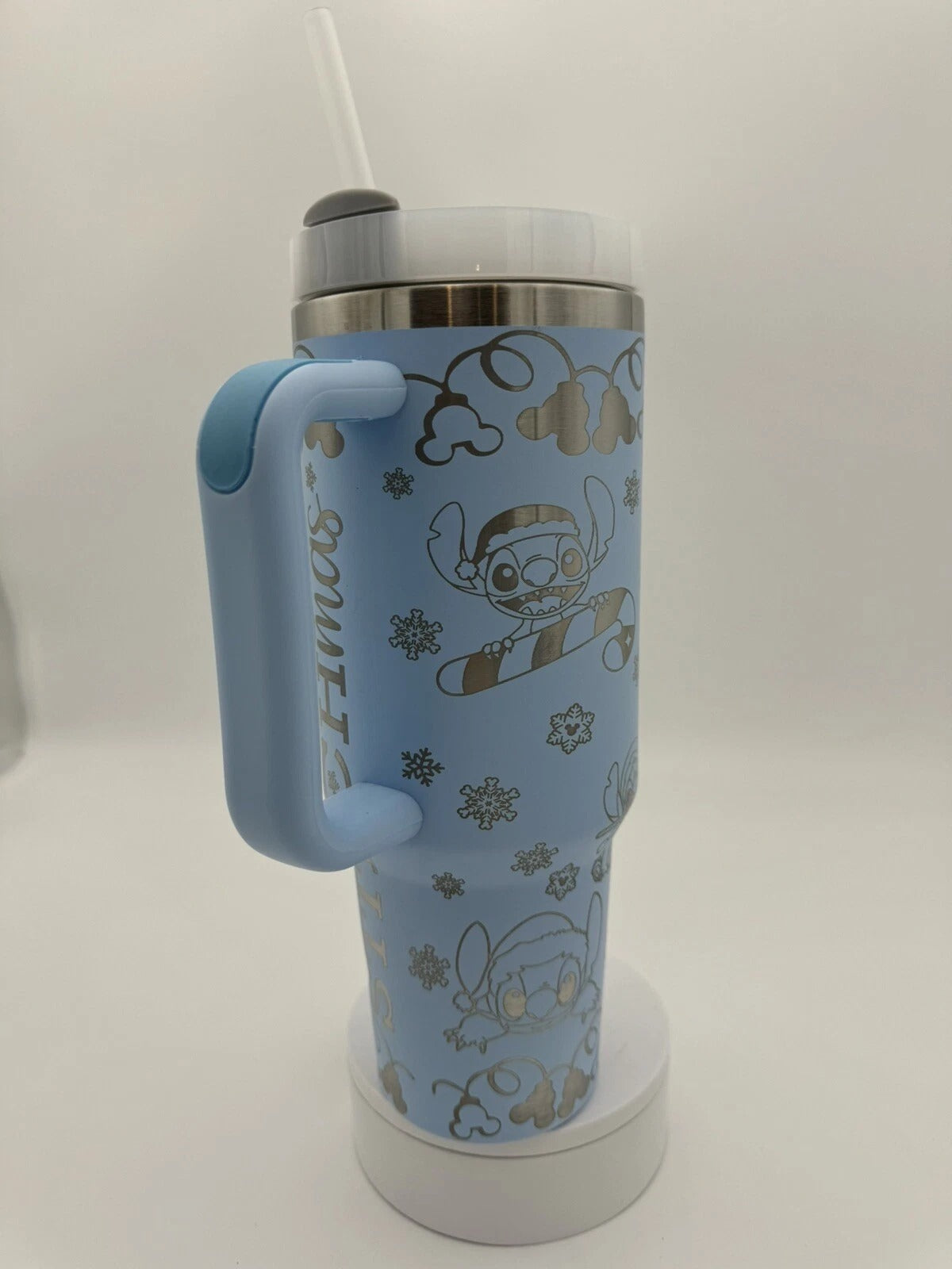 Merry Stitchmas Tumbler with Handle – Disney Stitch Christmas Insulated Travel Mug, Cute Holiday Gift Cup