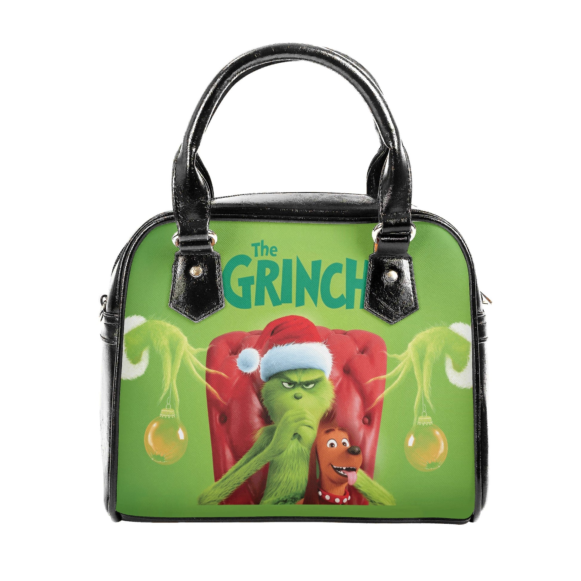 Classic Grinch Santa HandBag, Green Christmas Purse, Funny Holiday Leather Bag, Grinch and Max Design, Festive Gift