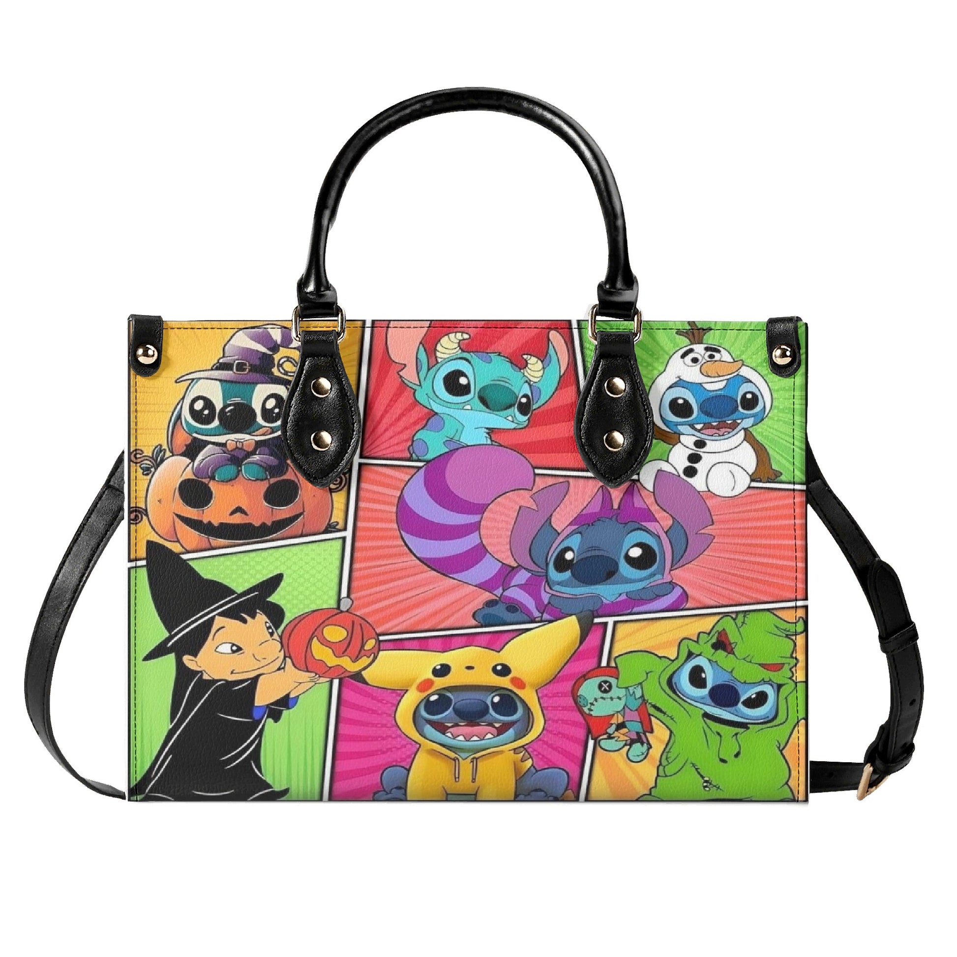 Stitch Halloween Leather Handbag, Colorful Cartoon Cosplay Tote Bag for Women