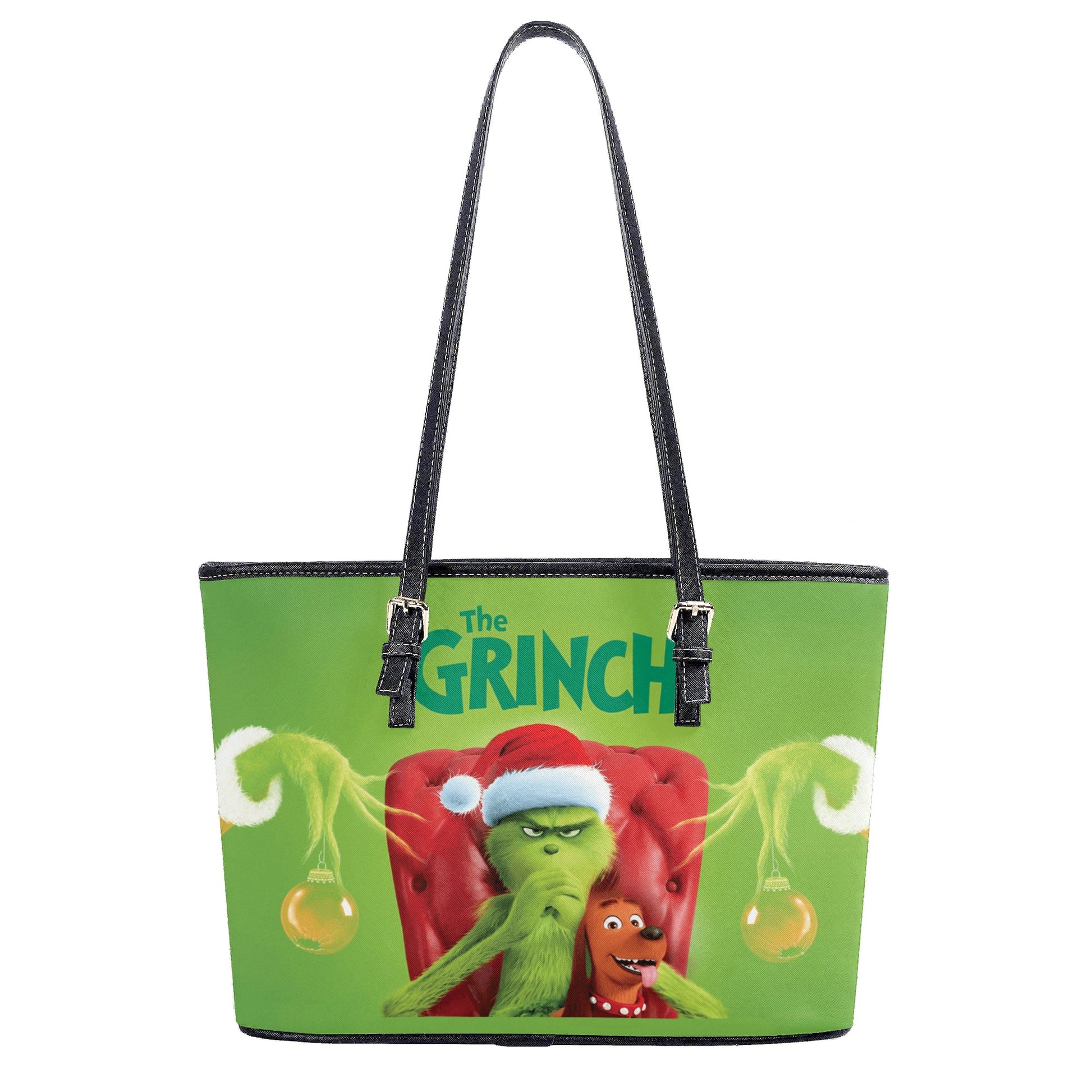 Classic Grinch Santa HandBag, Green Christmas Purse, Funny Holiday Leather Bag, Grinch and Max Design, Festive Gift