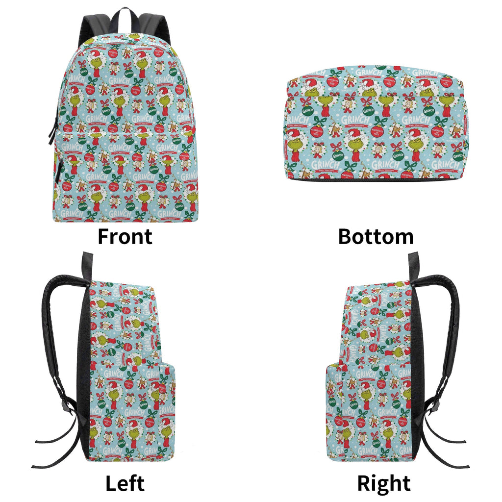 Grinch Backpack Blue, Retro Christmas Collage Pattern, Cute Holiday Gift, Winter Travel School Bag, Christmas Gifts BPGR35