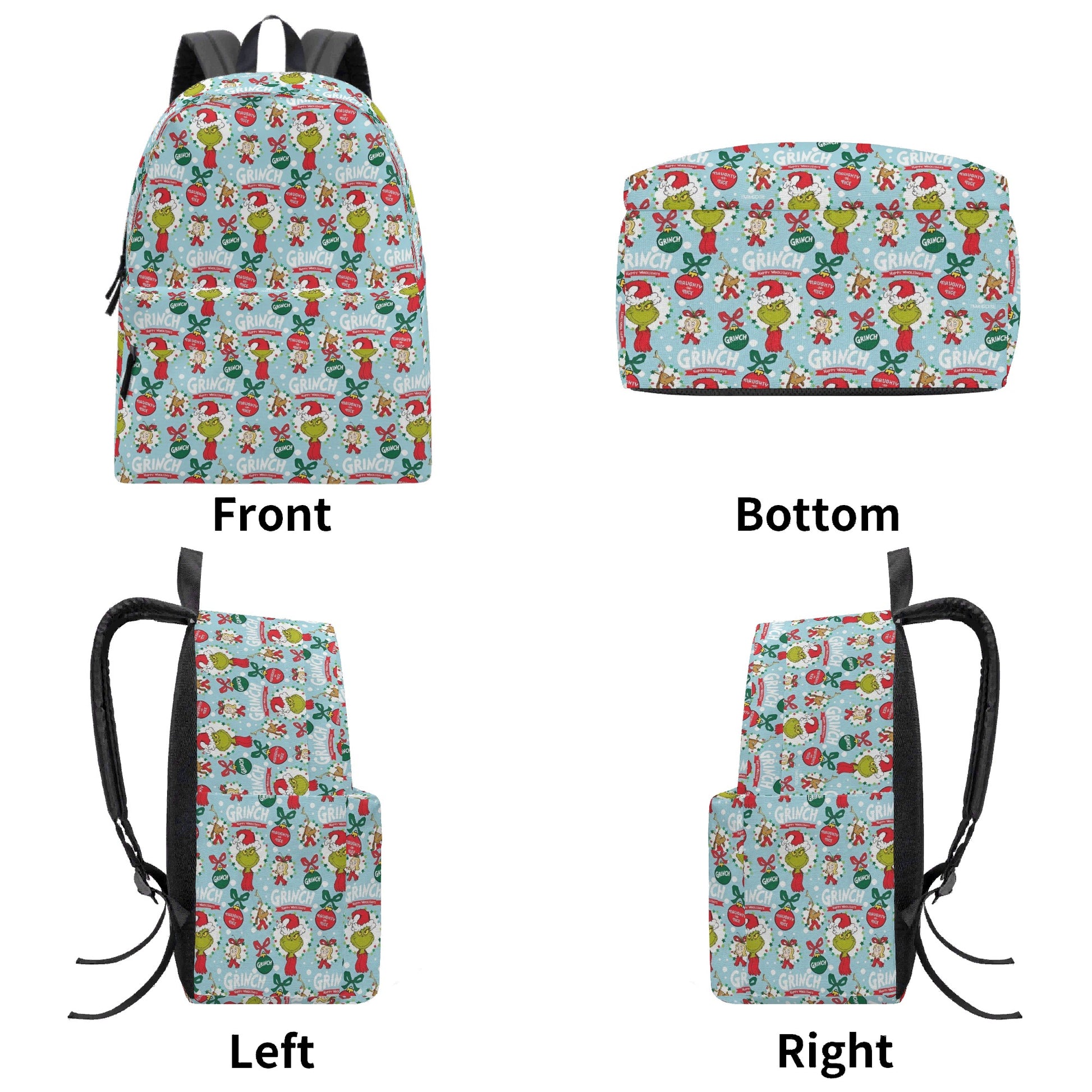 Grinch Backpack Blue, Retro Christmas Collage Pattern, Cute Holiday Gift, Winter Travel School Bag, Christmas Gifts BPGR35