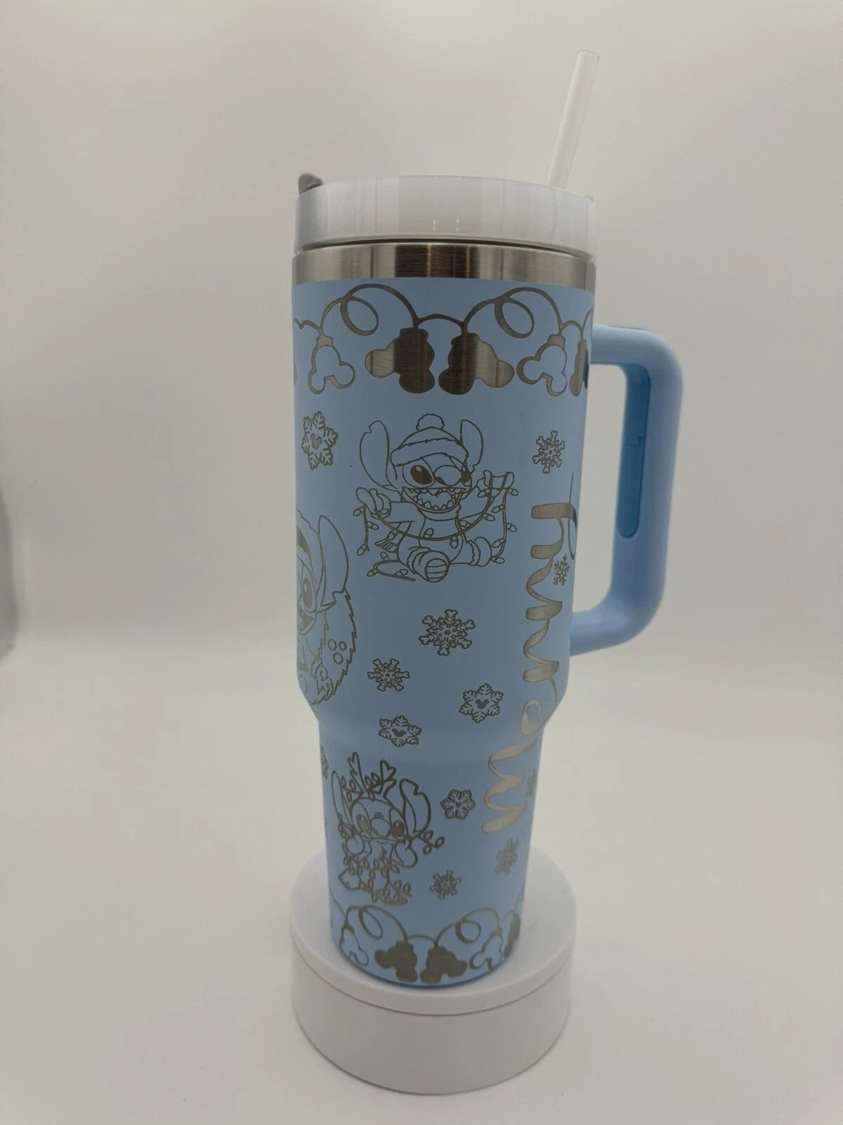 Merry Stitchmas Tumbler with Handle – Disney Stitch Christmas Insulated Travel Mug, Cute Holiday Gift Cup