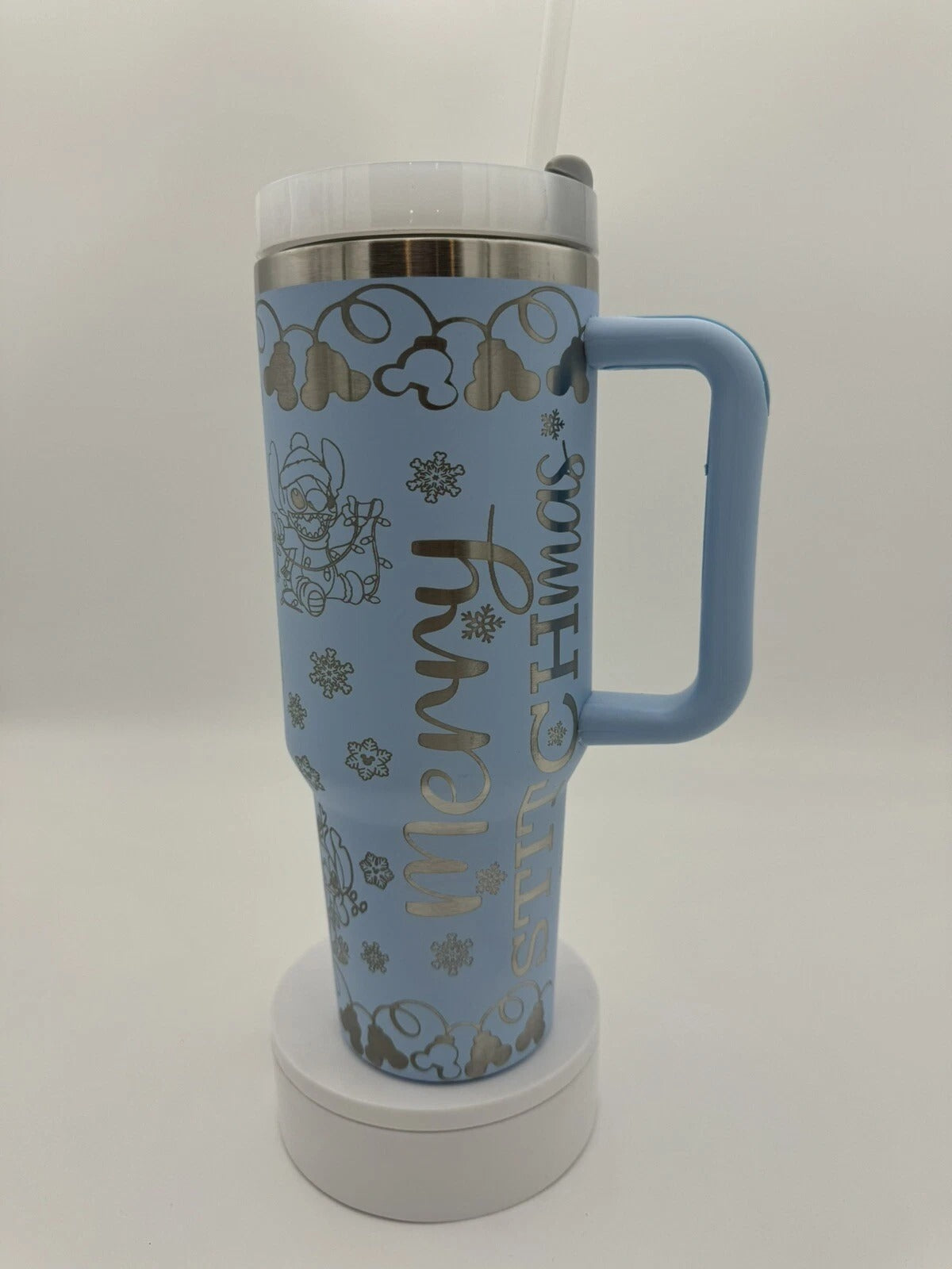 Merry Stitchmas Tumbler with Handle – Disney Stitch Christmas Insulated Travel Mug, Cute Holiday Gift Cup
