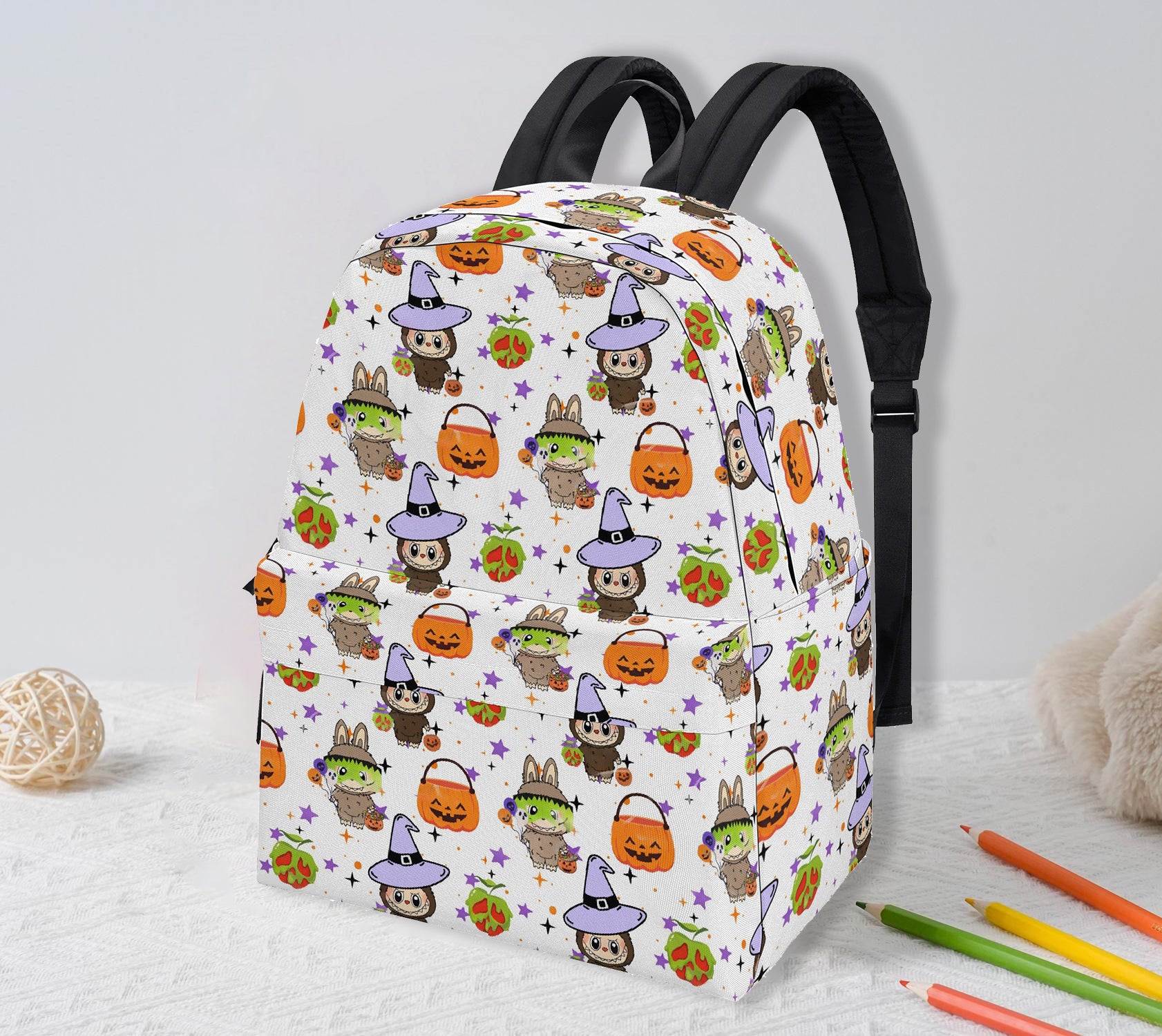 Halloween Labubu Backpack, Cute Witch & Pumpkin Cartoon School Bag, Spooky Kawaii Trick or Treat Bookbag for Kids & Fans BPGR05