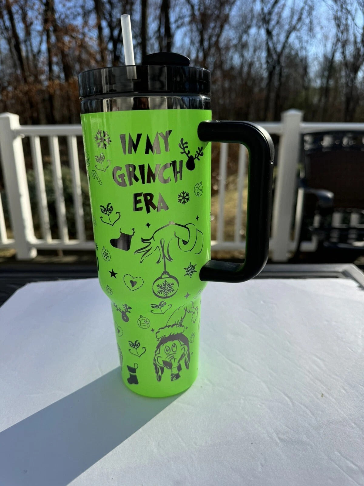 In My Grinch Era Tumbler, Funny Christmas Pattern Mug, Cute Holiday Gift, Insulated Travel Cup