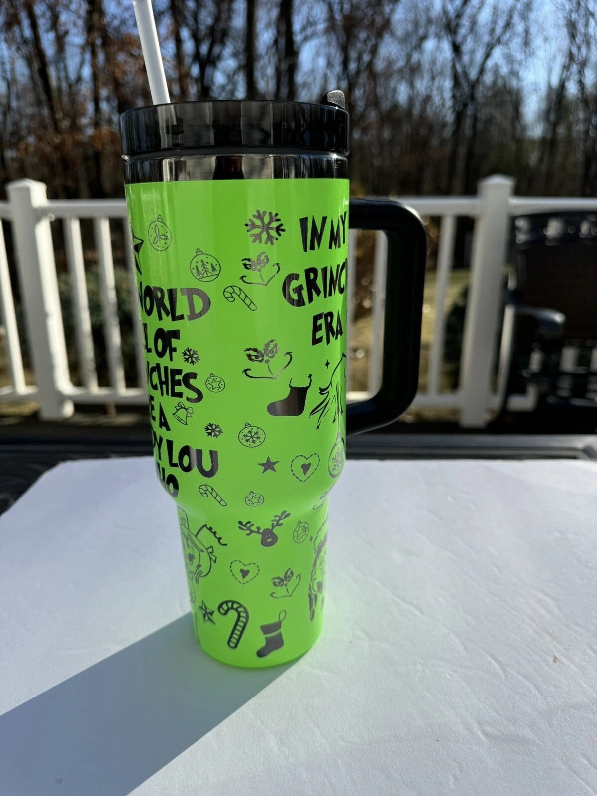 In My Grinch Era Tumbler, Funny Christmas Pattern Mug, Cute Holiday Gift, Insulated Travel Cup