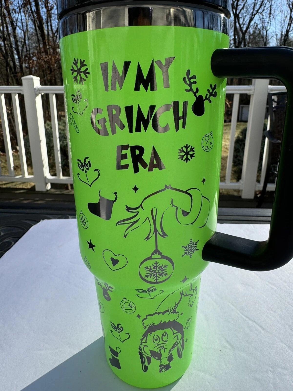 In My Grinch Era Tumbler, Funny Christmas Pattern Mug, Cute Holiday Gift, Insulated Travel Cup