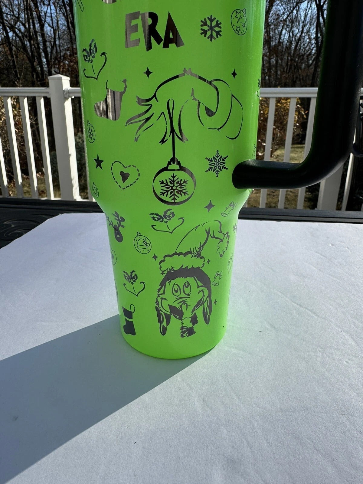 In My Grinch Era Tumbler, Funny Christmas Pattern Mug, Cute Holiday Gift, Insulated Travel Cup