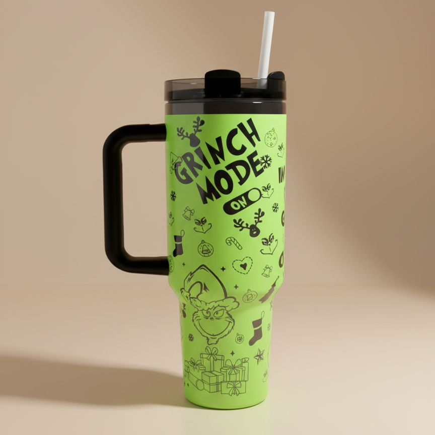 In My Grinch Era Tumbler, Funny Christmas Pattern Mug, Cute Holiday Gift, Insulated Travel Cup