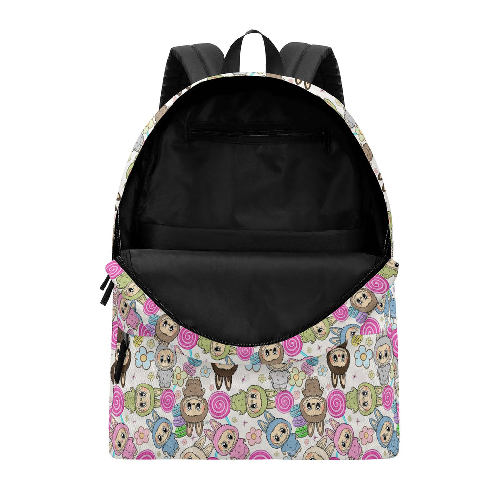 Sweet Labubu Candy Backpack, Kawaii Cartoon School Bag with Macarons & Lollipops, Cute Pastel Bookbag Gift for Kids & Fans BPGR04
