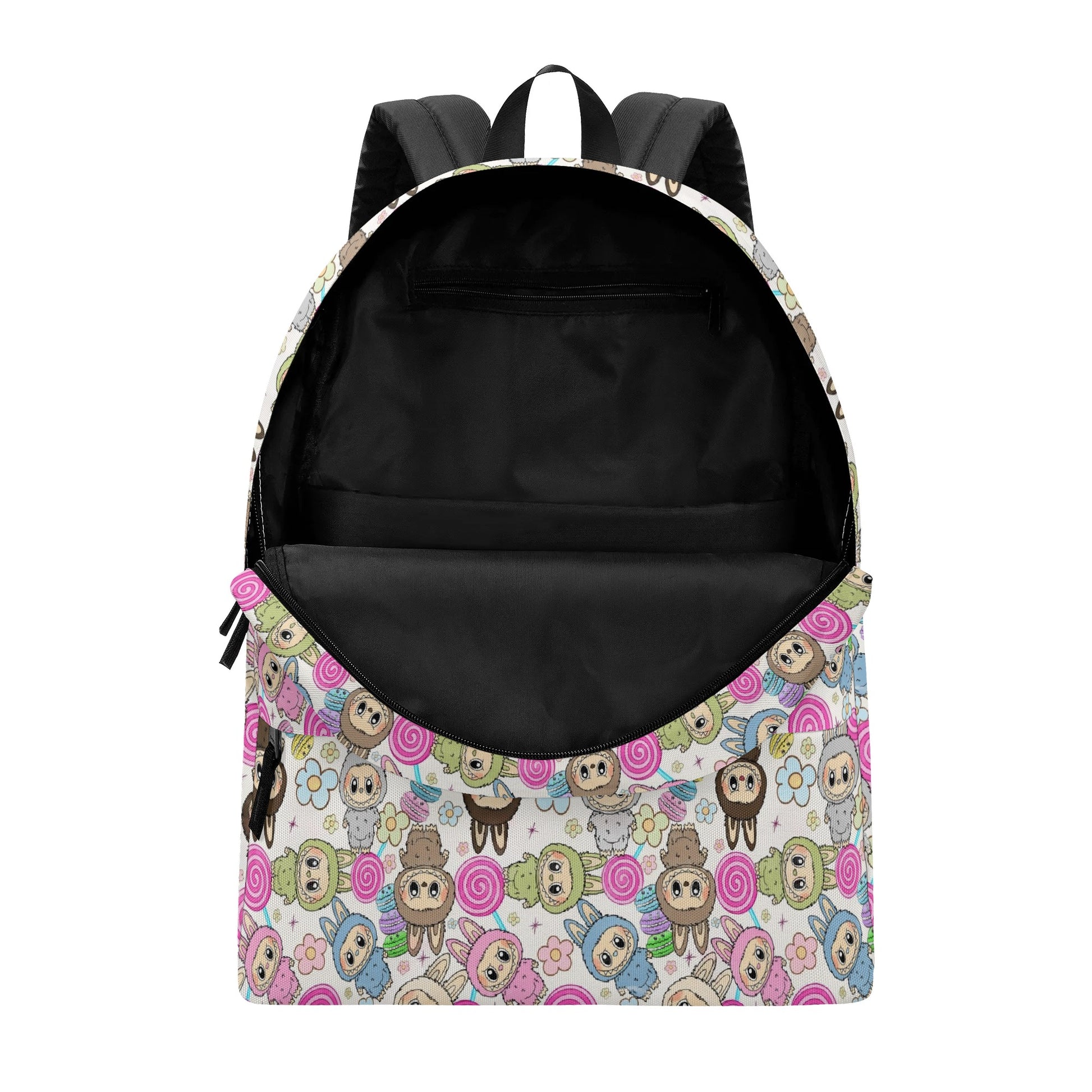 Sweet Labubu Candy Backpack, Kawaii Cartoon School Bag with Macarons & Lollipops, Cute Pastel Bookbag Gift for Kids & Fans BPGR04