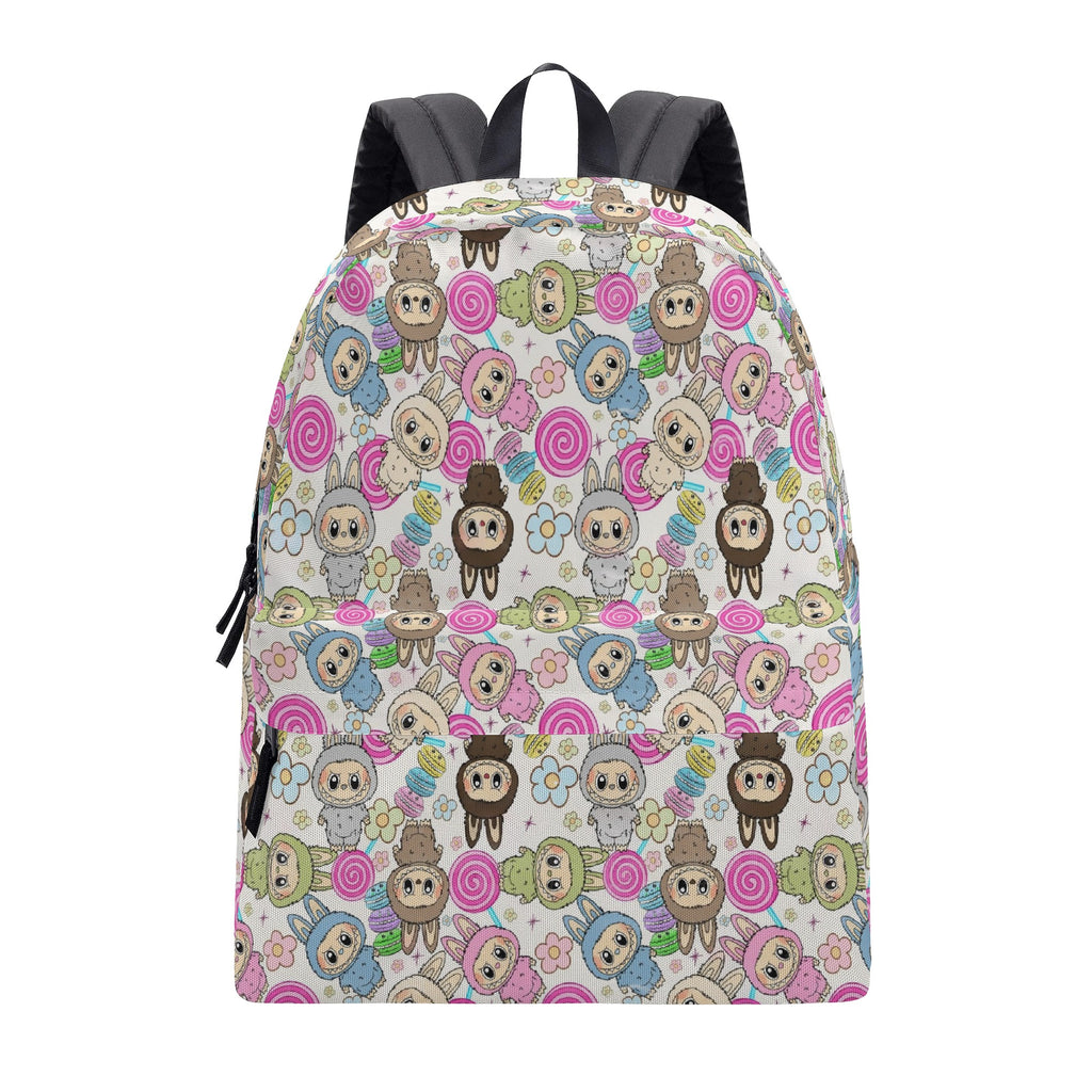 Sweet Labubu Candy Backpack, Kawaii Cartoon School Bag with Macarons & Lollipops, Cute Pastel Bookbag Gift for Kids & Fans BPGR04