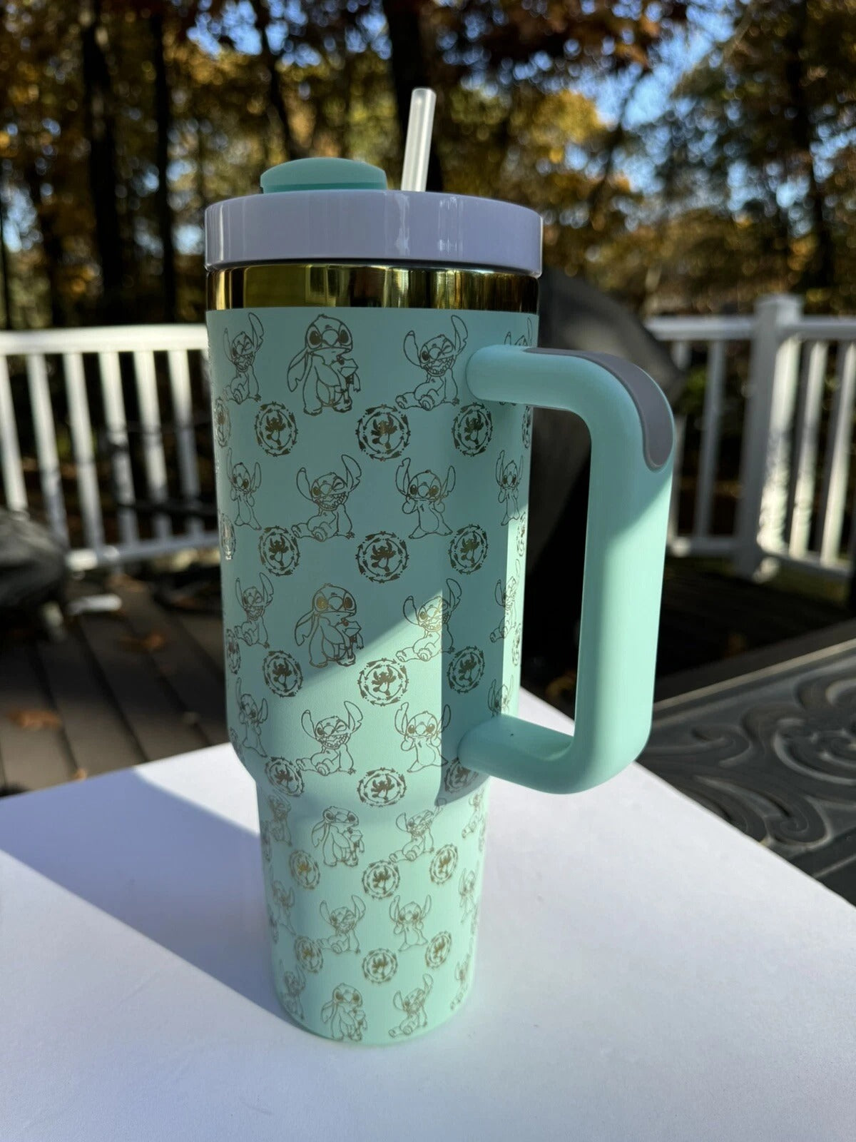 Lilo & Stitch Tumbler with Handle – ‘Be Weird & Cute’ Quote Insulated Travel Mug, Cute Stainless Steel Cup Gift