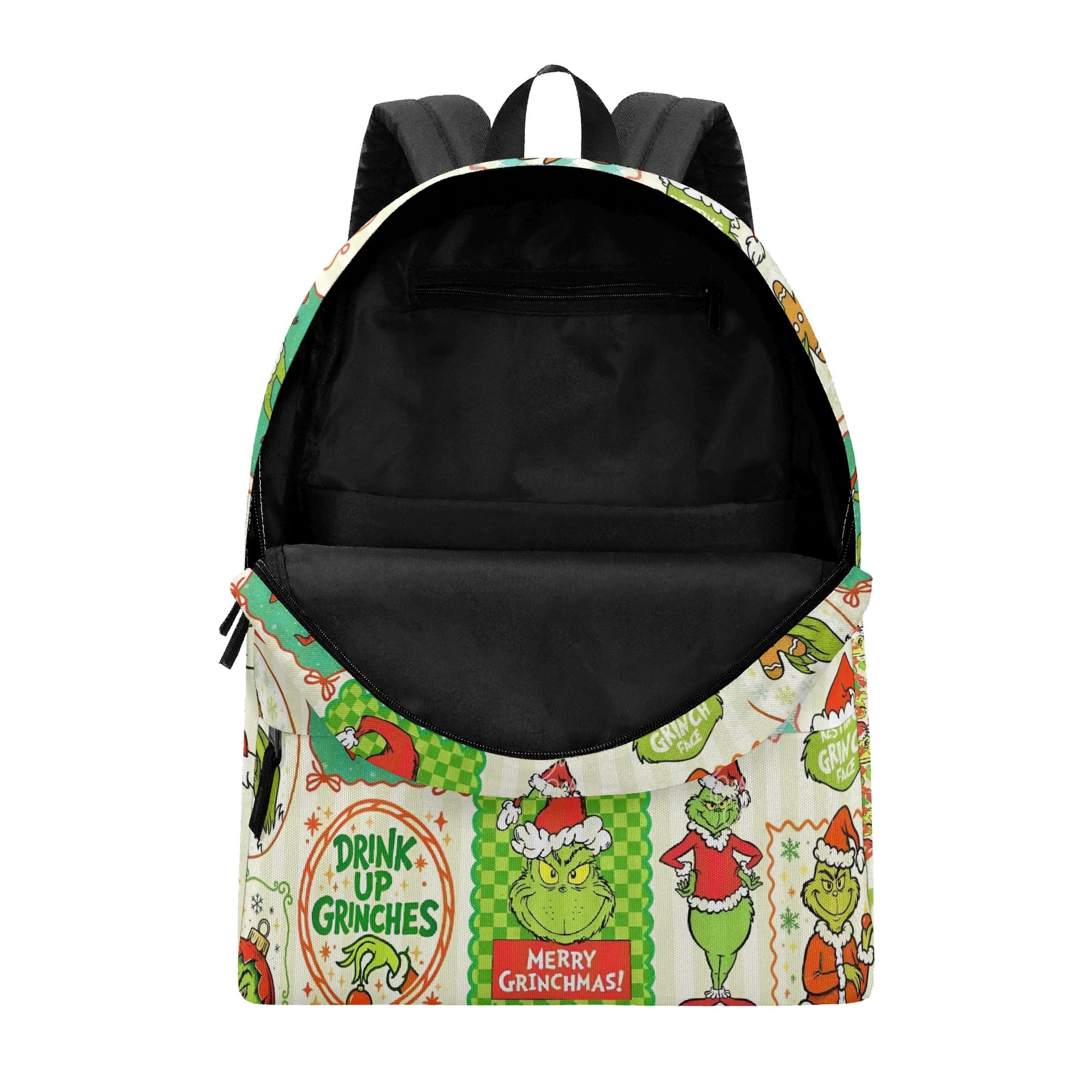 Grinch Backpack Vintage Patchwork, Merry Grinchmas Panels, Retro Christmas Gift, Holiday Travel School Bag BPGR36