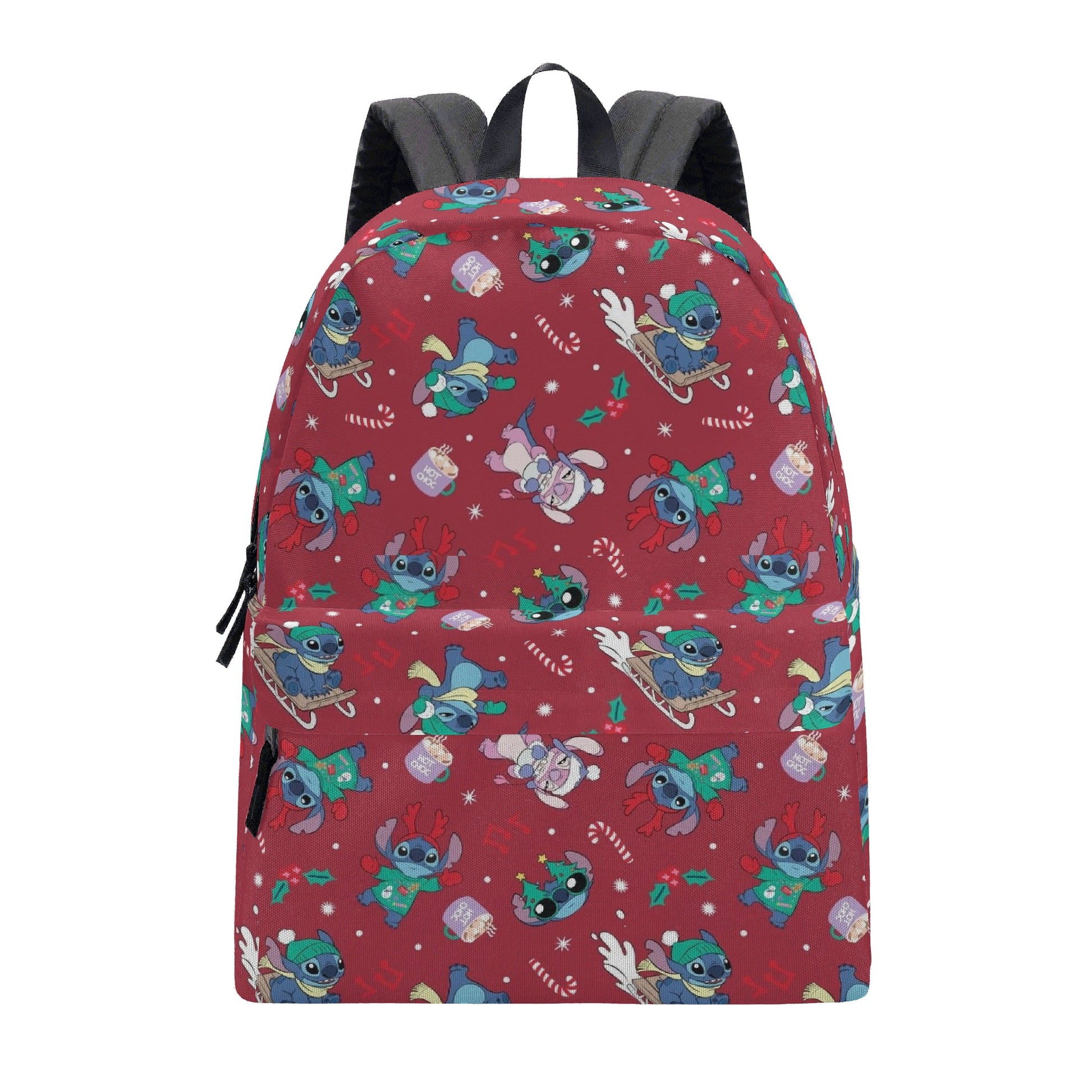 Stitch Christmas Backpack, Holiday Red Print School Bag, Cute Winter Cartoon Travel Backpack BPGR16