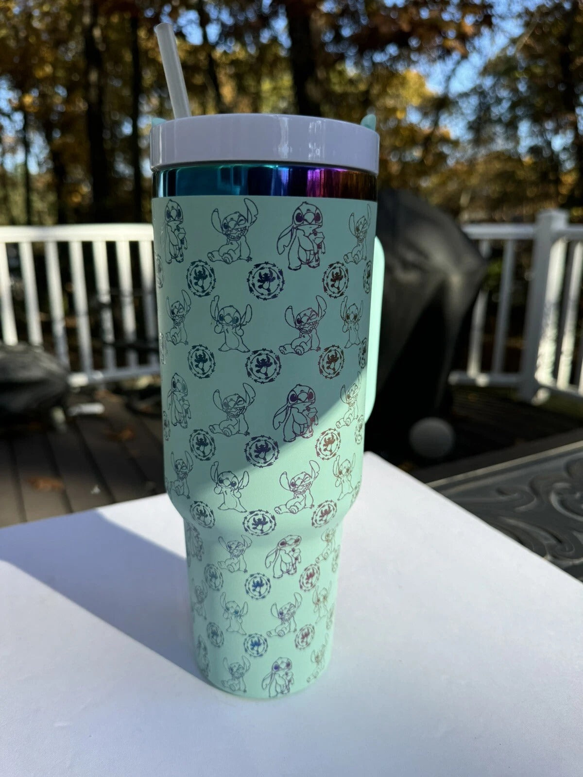 Lilo & Stitch Tumbler with Handle – ‘Be Weird & Cute’ Quote Insulated Travel Mug, Cute Stainless Steel Cup Gift