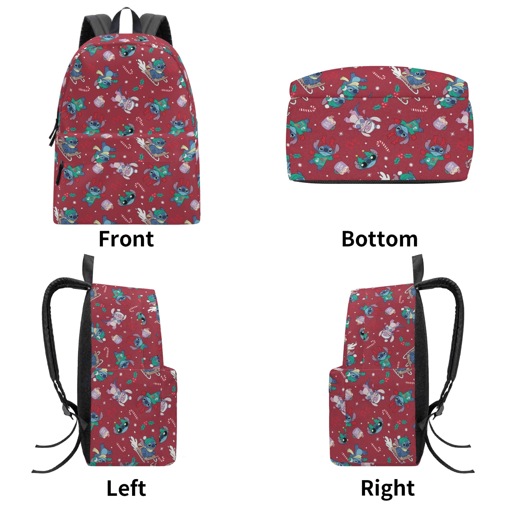 Stitch Christmas Backpack, Holiday Red Print School Bag, Cute Winter Cartoon Travel Backpack BPGR16