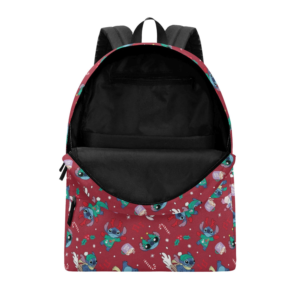 Stitch Christmas Backpack, Holiday Red Print School Bag, Cute Winter Cartoon Travel Backpack BPGR16