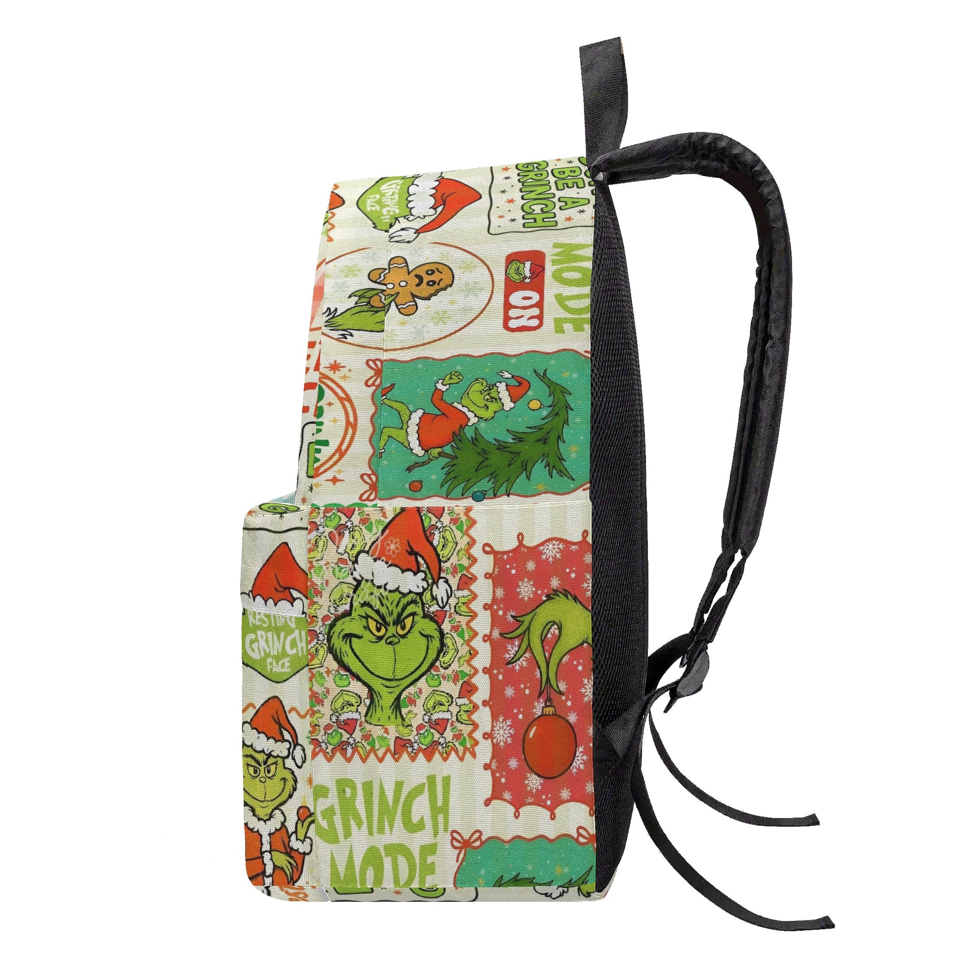 Grinch Backpack Vintage Patchwork, Merry Grinchmas Panels, Retro Christmas Gift, Holiday Travel School Bag BPGR36