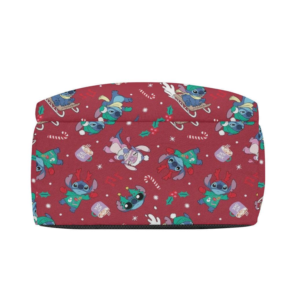 Stitch Christmas Backpack, Holiday Red Print School Bag, Cute Winter Cartoon Travel Backpack BPGR16