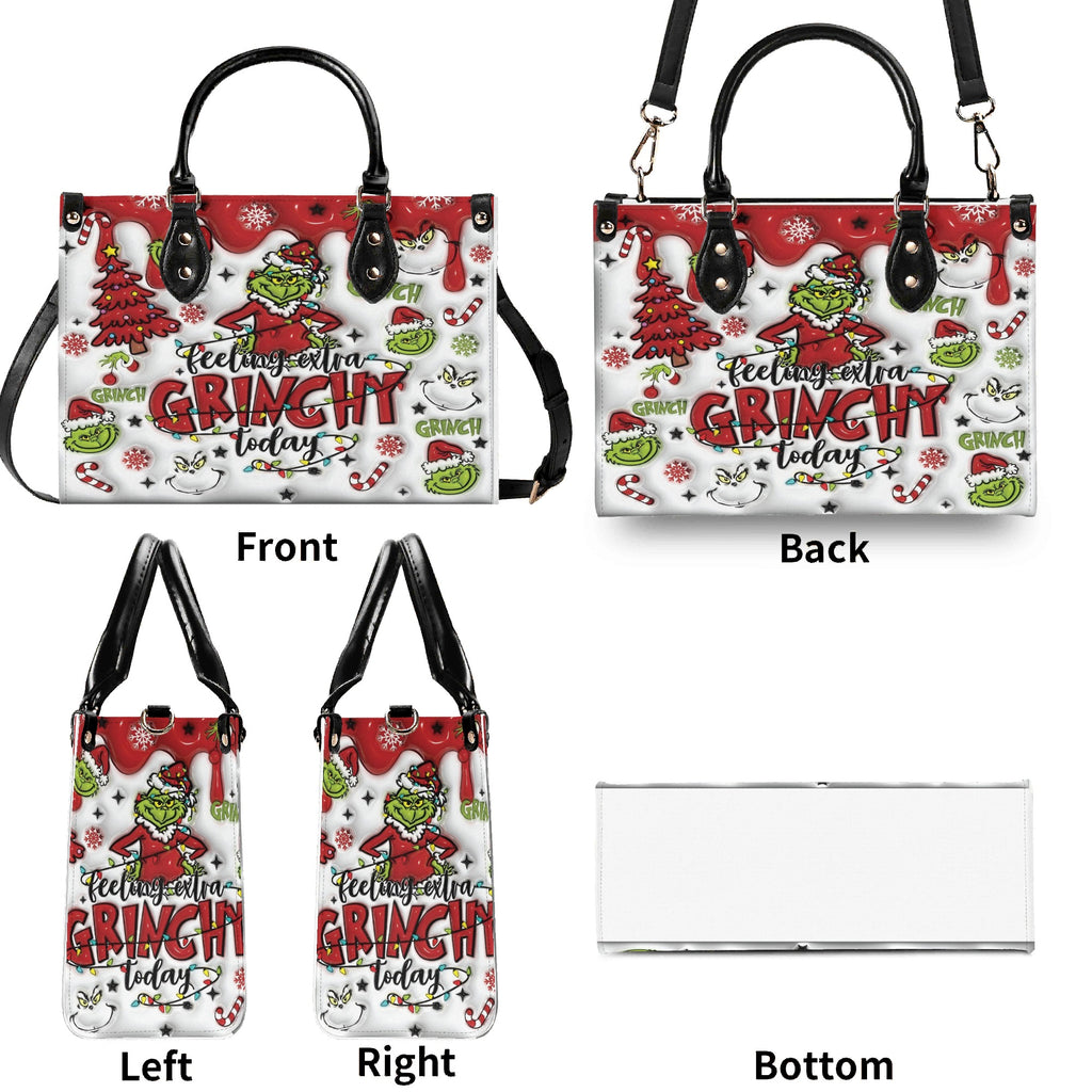 Feeling Extra Grinchy HandBag, Funny Christmas Purse, Festive Holiday Handbag, Santa Grinch Pattern, Winter Gift
