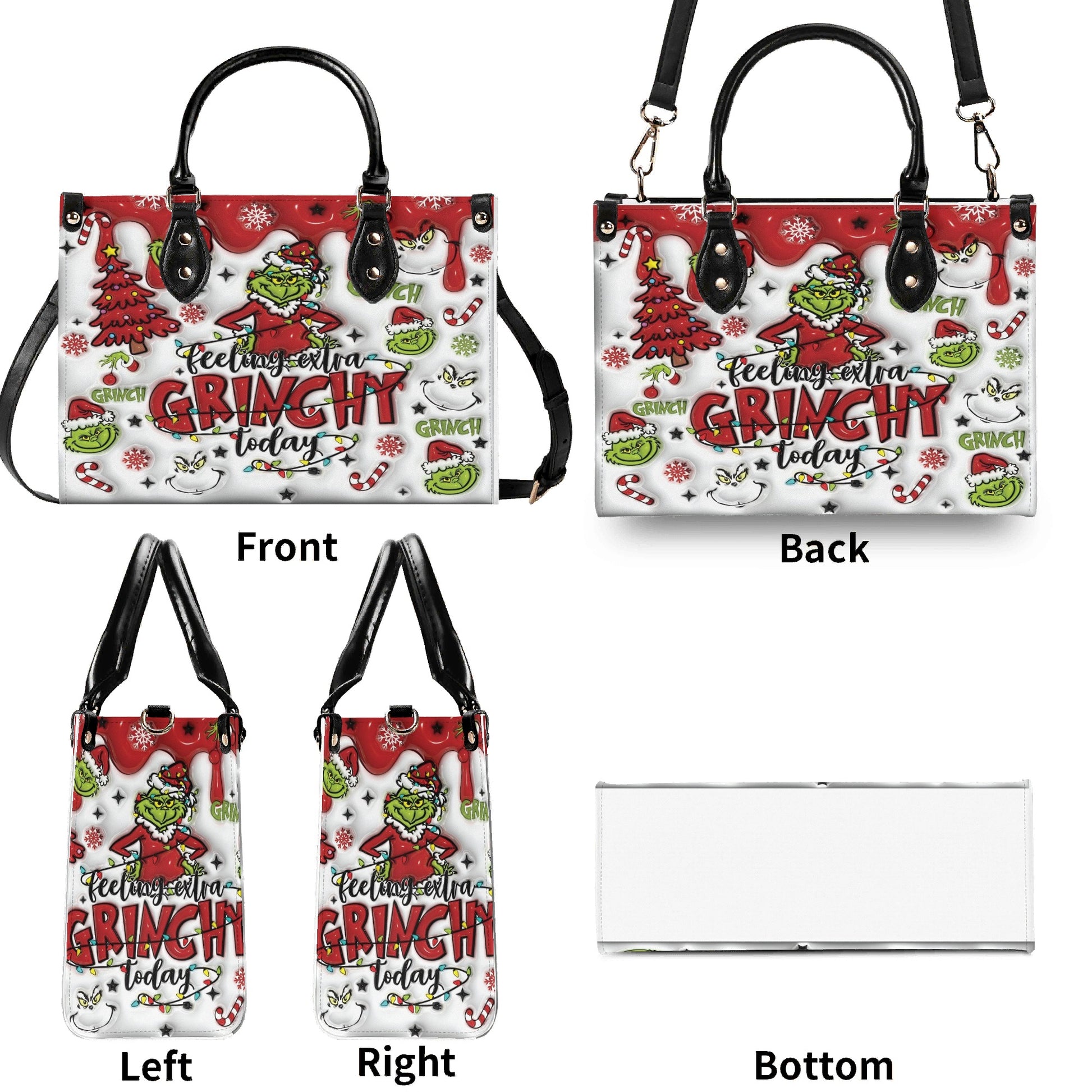 Feeling Extra Grinchy HandBag, Funny Christmas Purse, Festive Holiday Handbag, Santa Grinch Pattern, Winter Gift