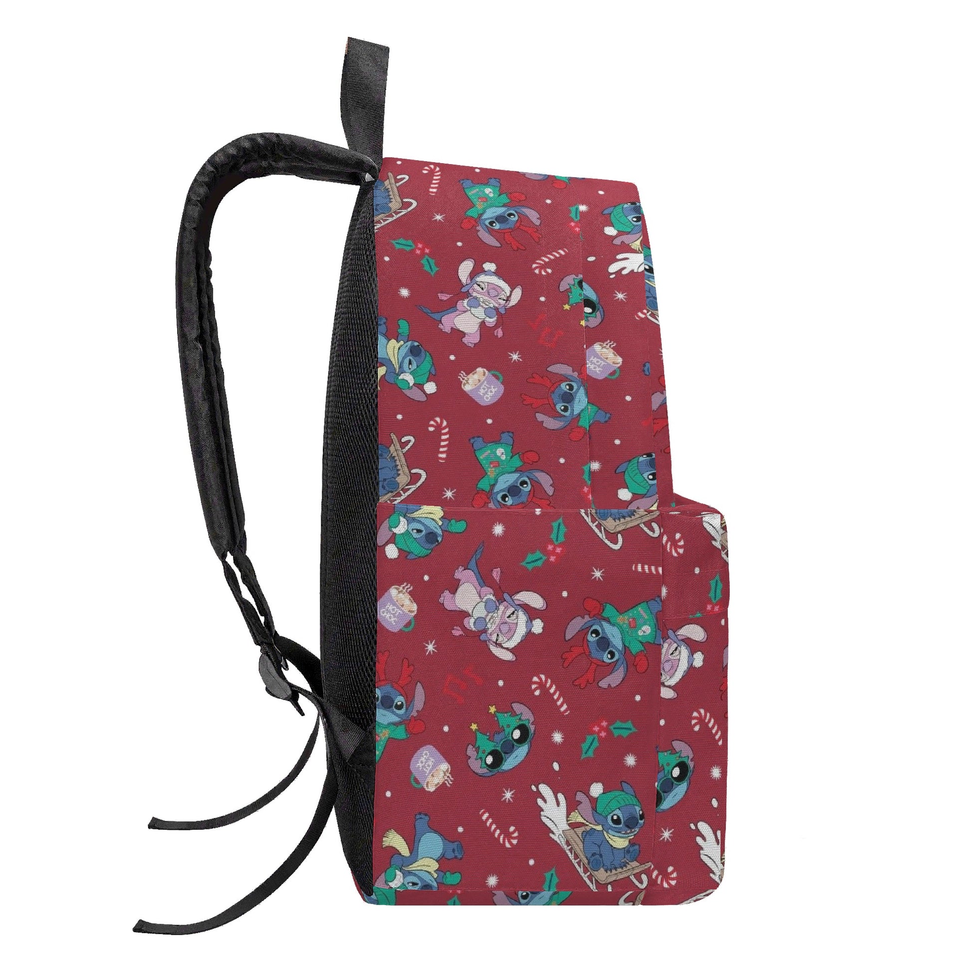 Stitch Christmas Backpack, Holiday Red Print School Bag, Cute Winter Cartoon Travel Backpack BPGR16