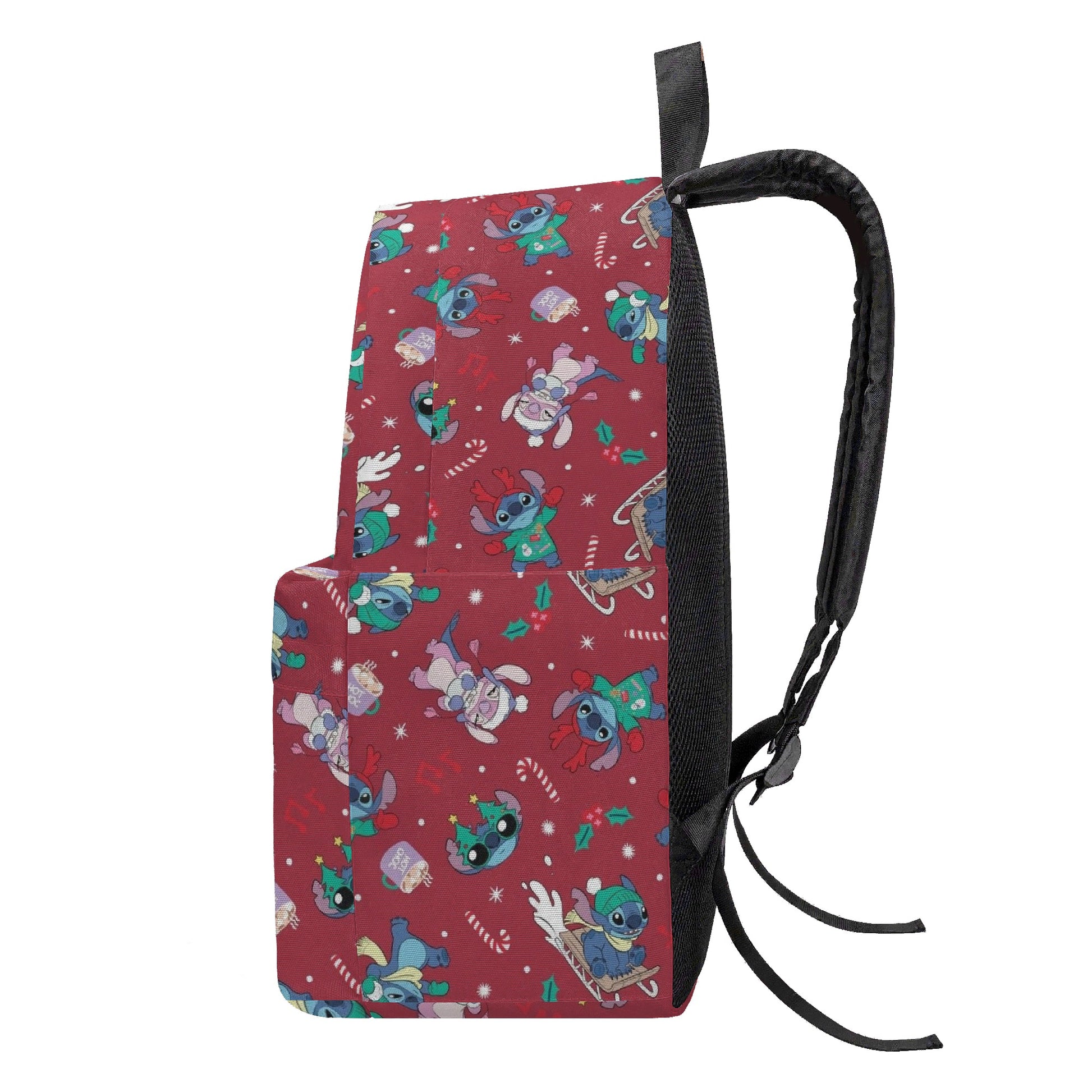 Stitch Christmas Backpack, Holiday Red Print School Bag, Cute Winter Cartoon Travel Backpack BPGR16