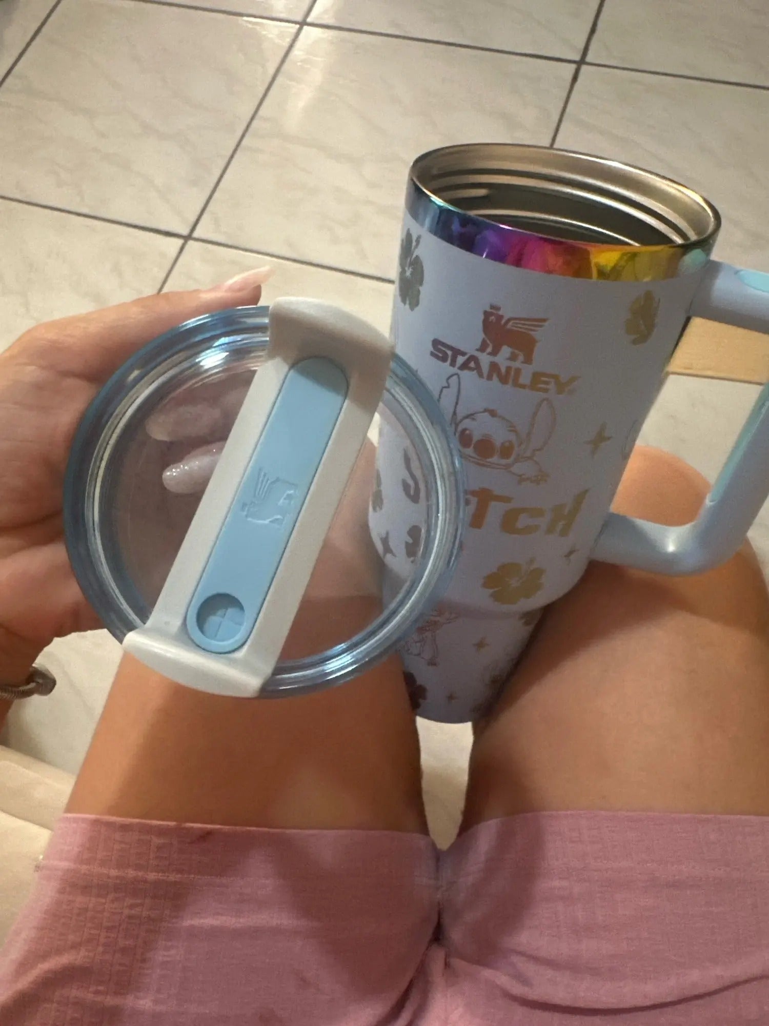 Custom Laser Stitch Stanley Tumbler, Portable Car Tumbler, Stitch Engraved Tumbler 40oz, Cartoon Drinkware, Stitch Tumbler Gift