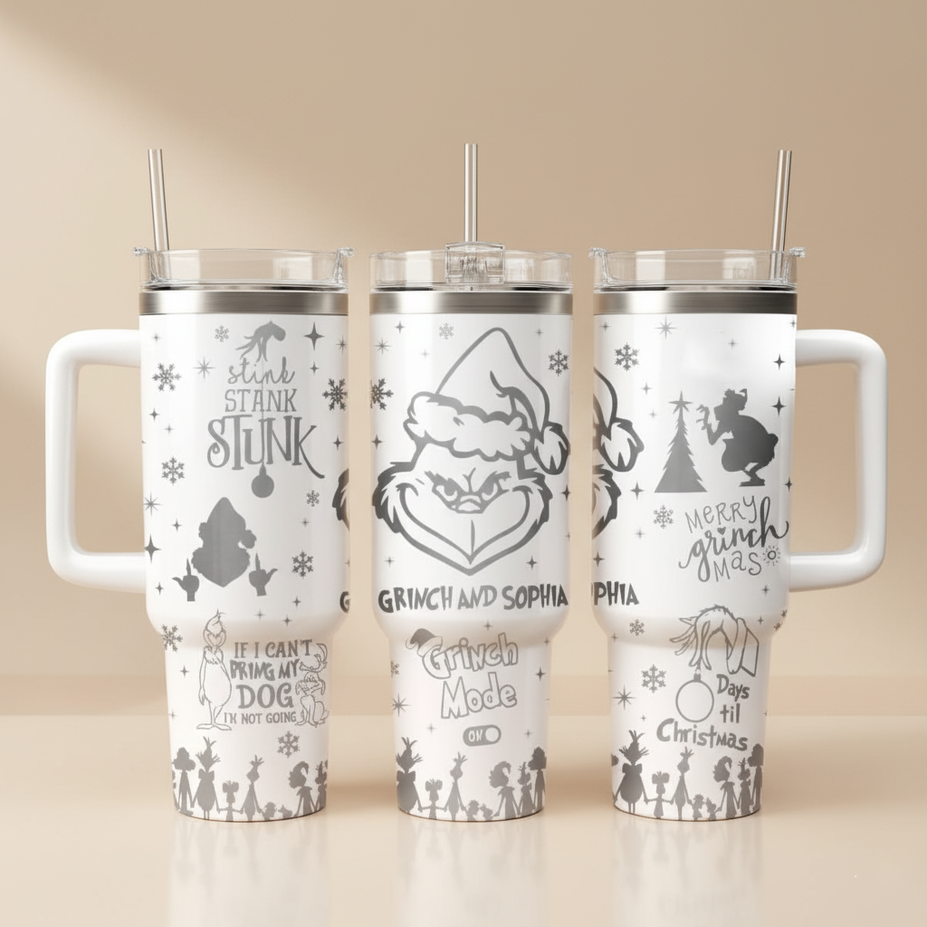 Stink Stank Stunk Grinch Tumbler, Funny Quote Christmas Mug, Merry Grinchmas Holiday Gift, Grinch Mode ON, Personalized Name Cup