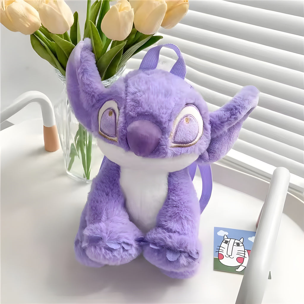 Purple Stitch Plush Backpack, Cute Cartoon Plushie Travel Bag, Soft Toy Backpack Gift for Girls