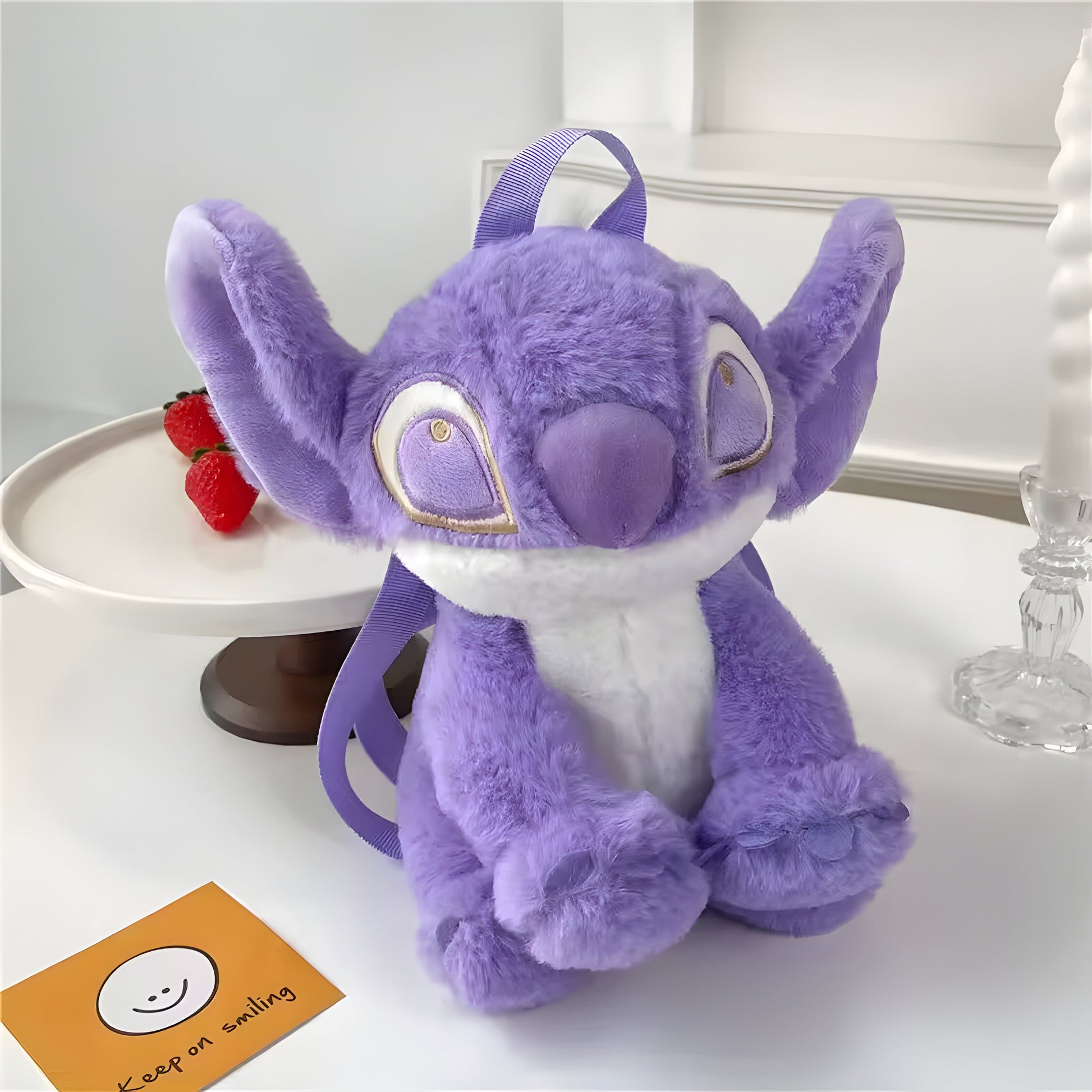 Purple Stitch Plush Backpack, Cute Cartoon Plushie Travel Bag, Soft Toy Backpack Gift for Girls