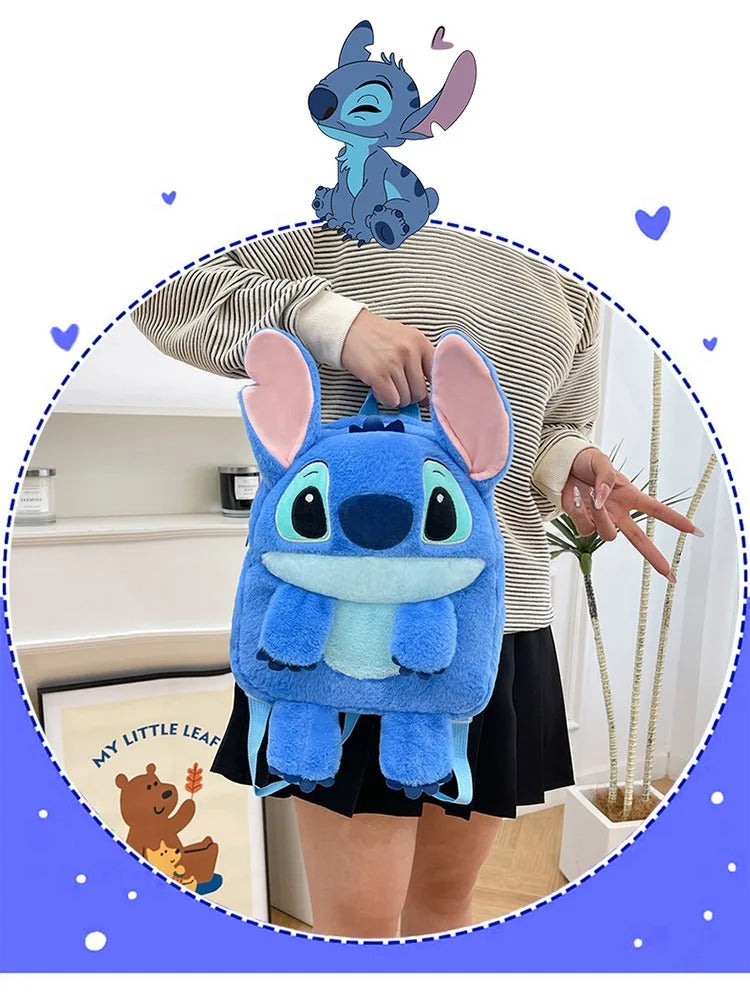 Kawaii Stitch Plush Backpack, Cute Soft Cartoon School Bag, Fluffy Travel Daypack Gift for Kids & Girls