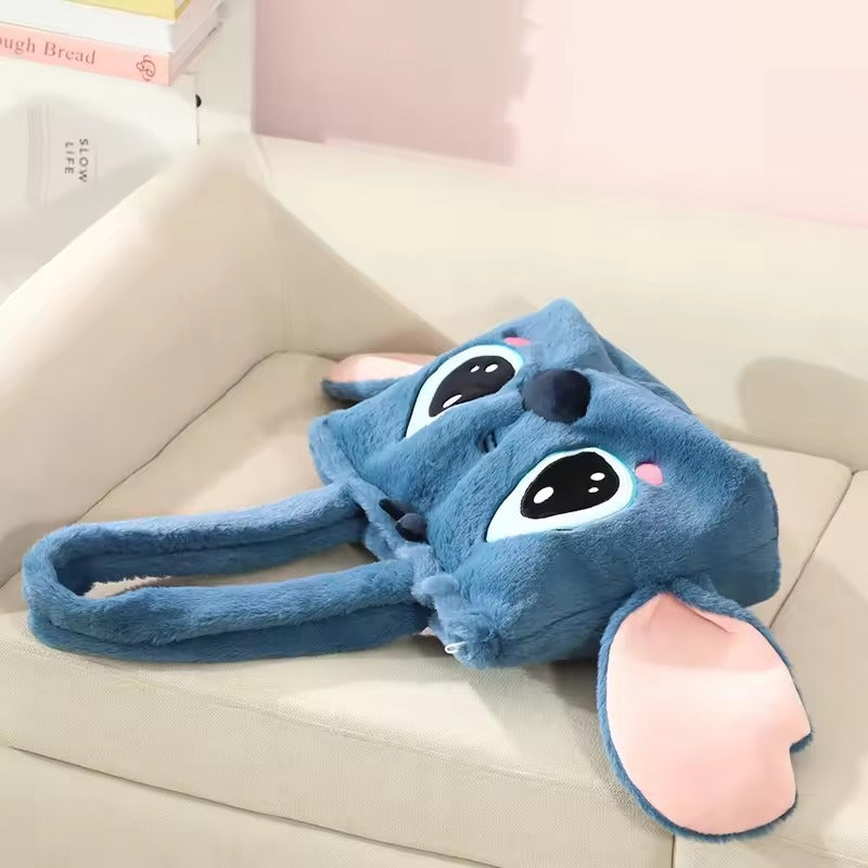 Kawaii Stitch Plush Tote Bag, Cute Soft Furry Shoulder Bag with 3D Ears, Large Capacity Handbag