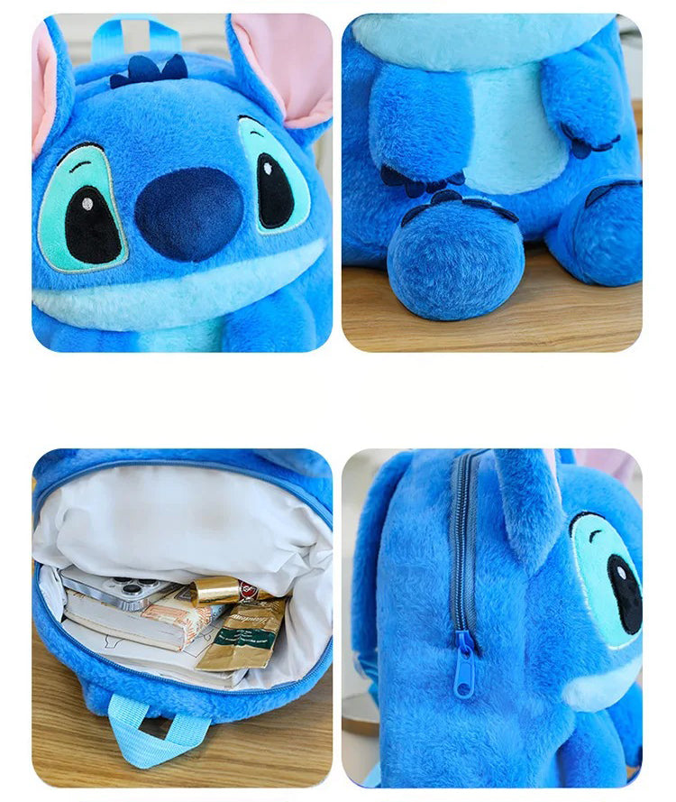 Kawaii Stitch Plush Backpack, Cute Soft Cartoon School Bag, Fluffy Travel Daypack Gift for Kids & Girls