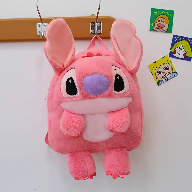 Kawaii Stitch Plush Backpack, Cute Soft Cartoon School Bag, Fluffy Travel Daypack Gift for Kids & Girls