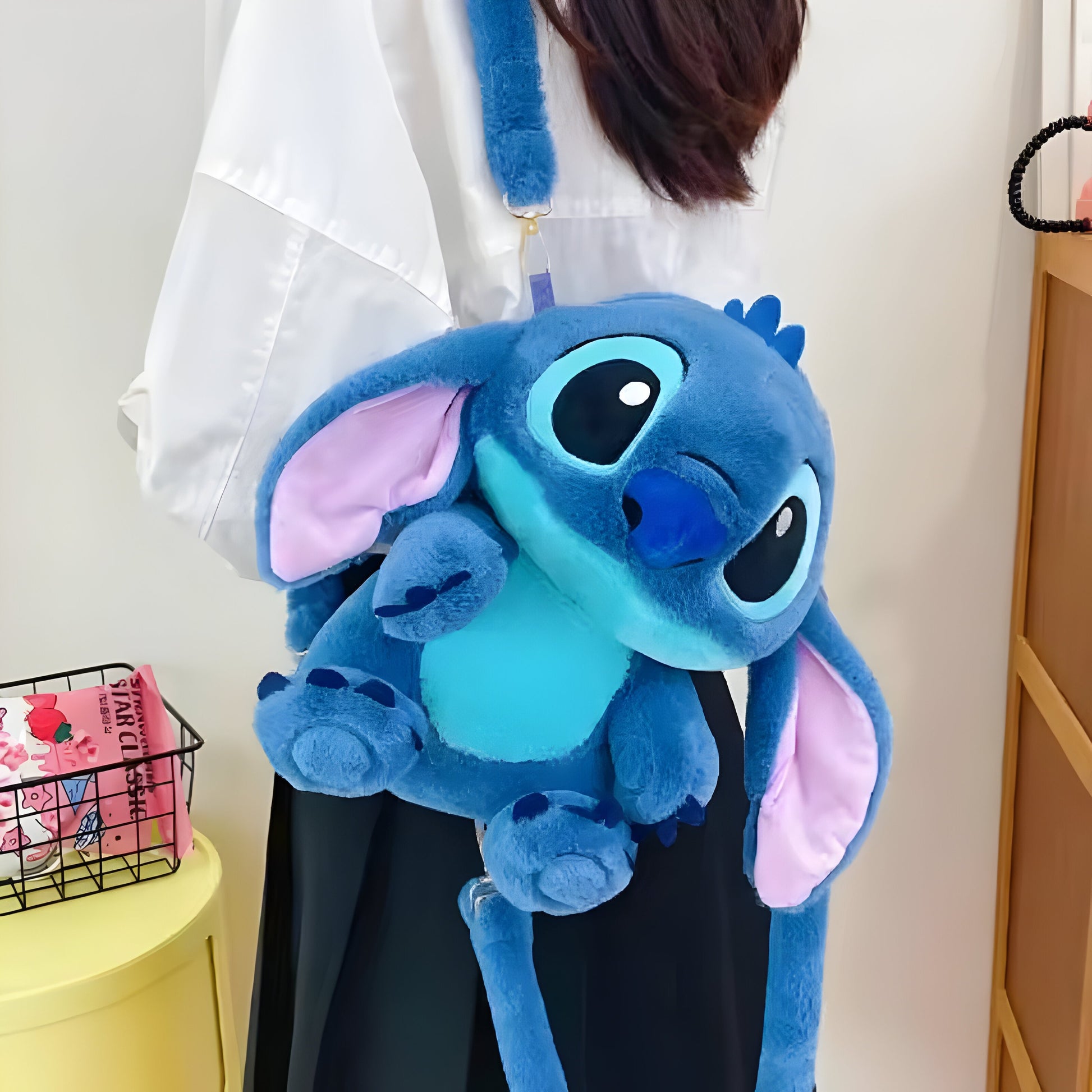 Kawaii Stitch Plush Backpack, Cute Double Shoulder & Crossbody Bag, Soft Plushie Storage Pouch, Anime Gift for Girls